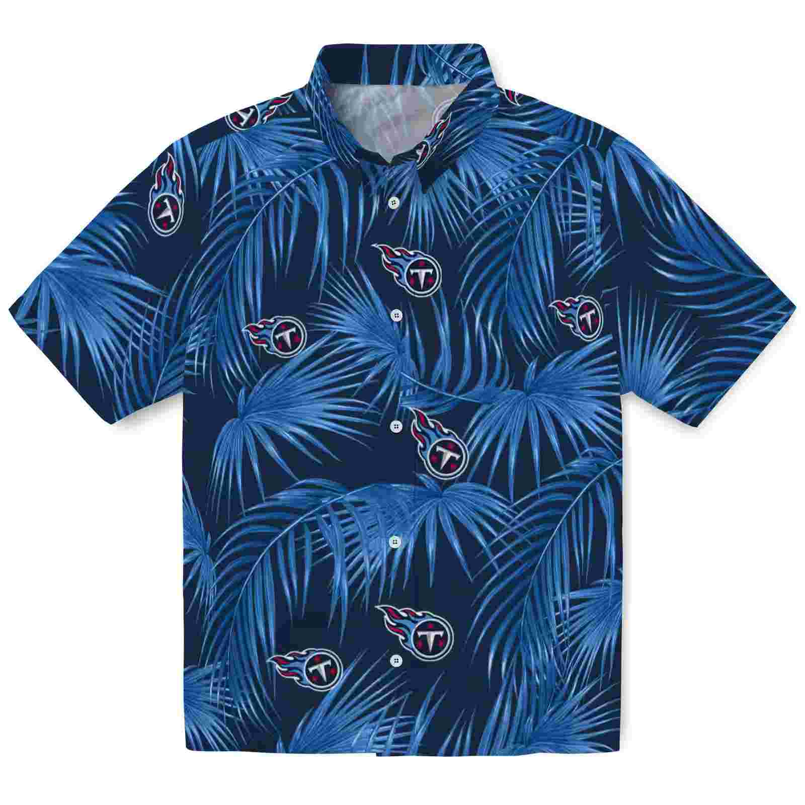 Tennessee Titans Leafy Palms Navy Hawaiian Shirt