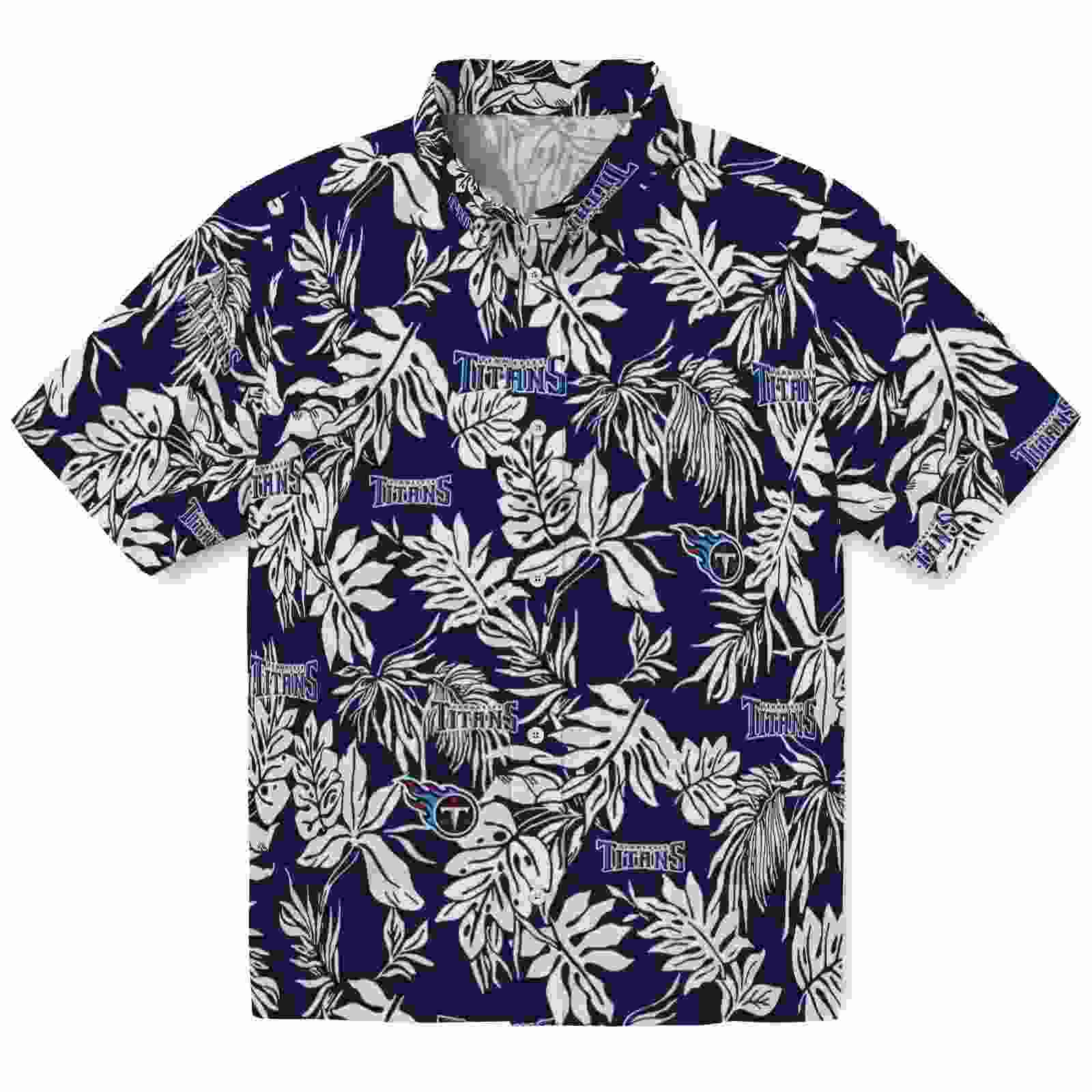 Tennessee Titans Tropical Leaf Navy White Hawaiian Shirt