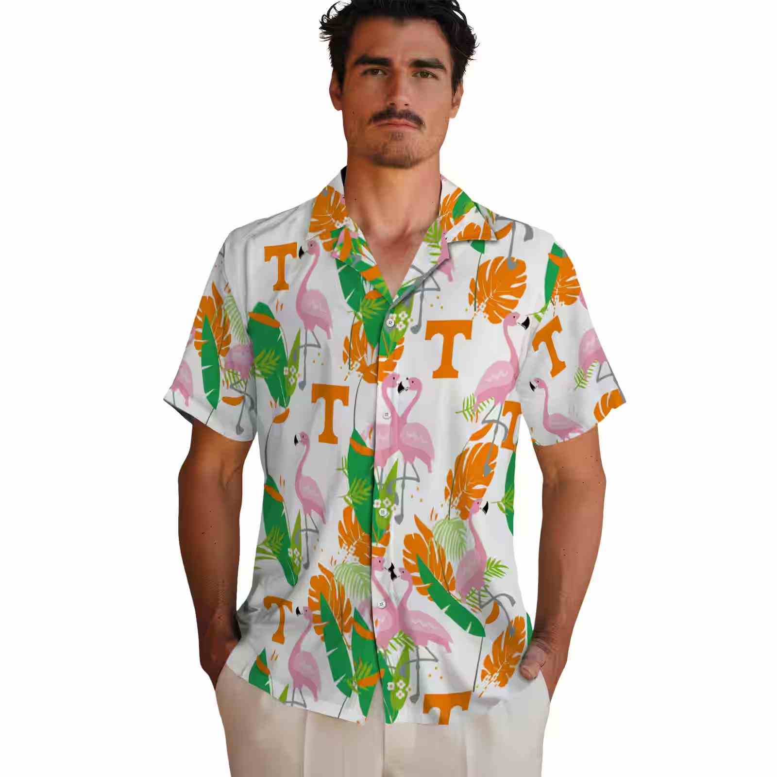 tennessee volunteers flamingo foliage orange green hawaiian shirt fashion forward