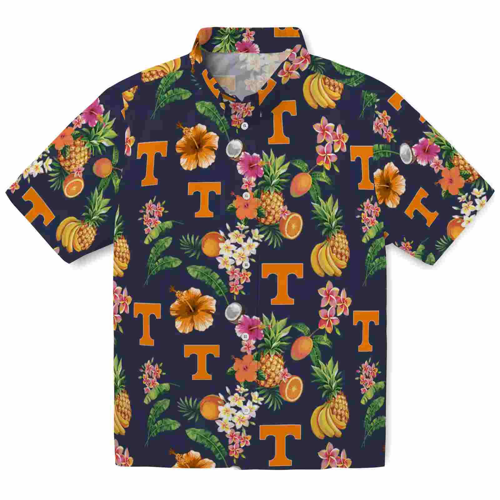 Tennessee Volunteers Hibiscus And Fruit Navy Blue Hawaiian Shirt