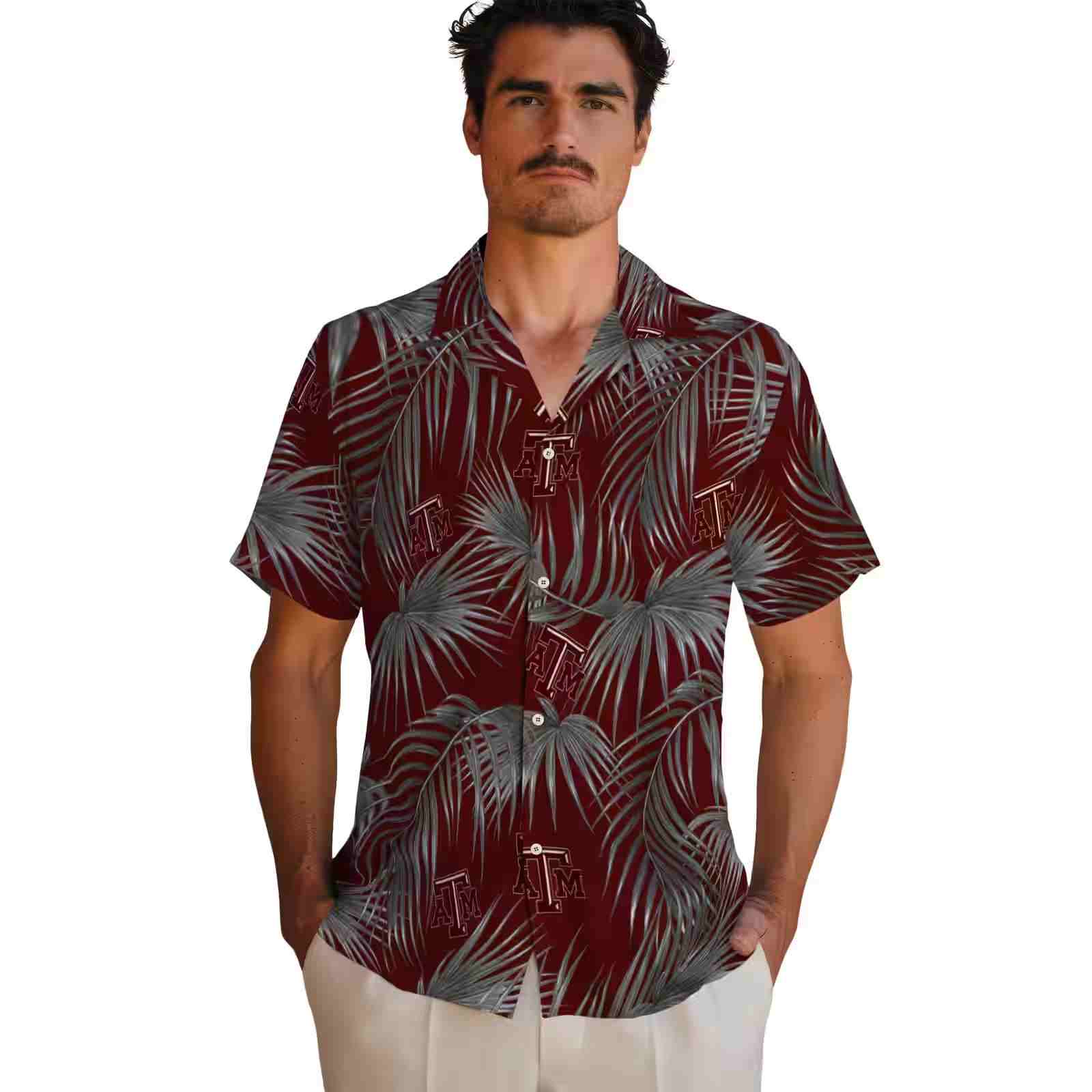 texas am aggies leafy palms maroon hawaiian shirt fashion forward