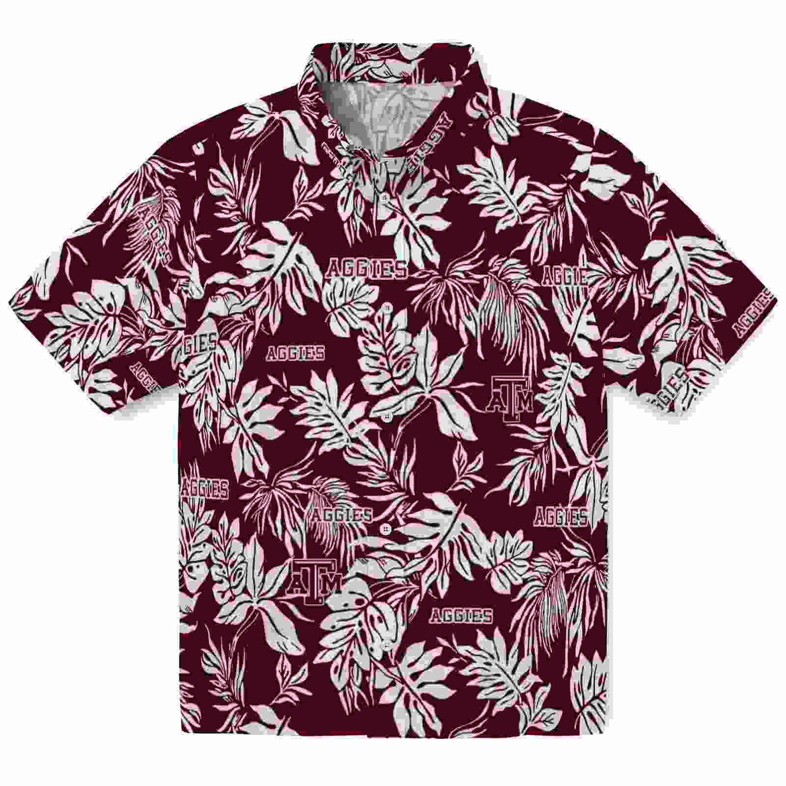 Texas A&M Aggies Tropical Leaf Maroon White Hawaiian Shirt