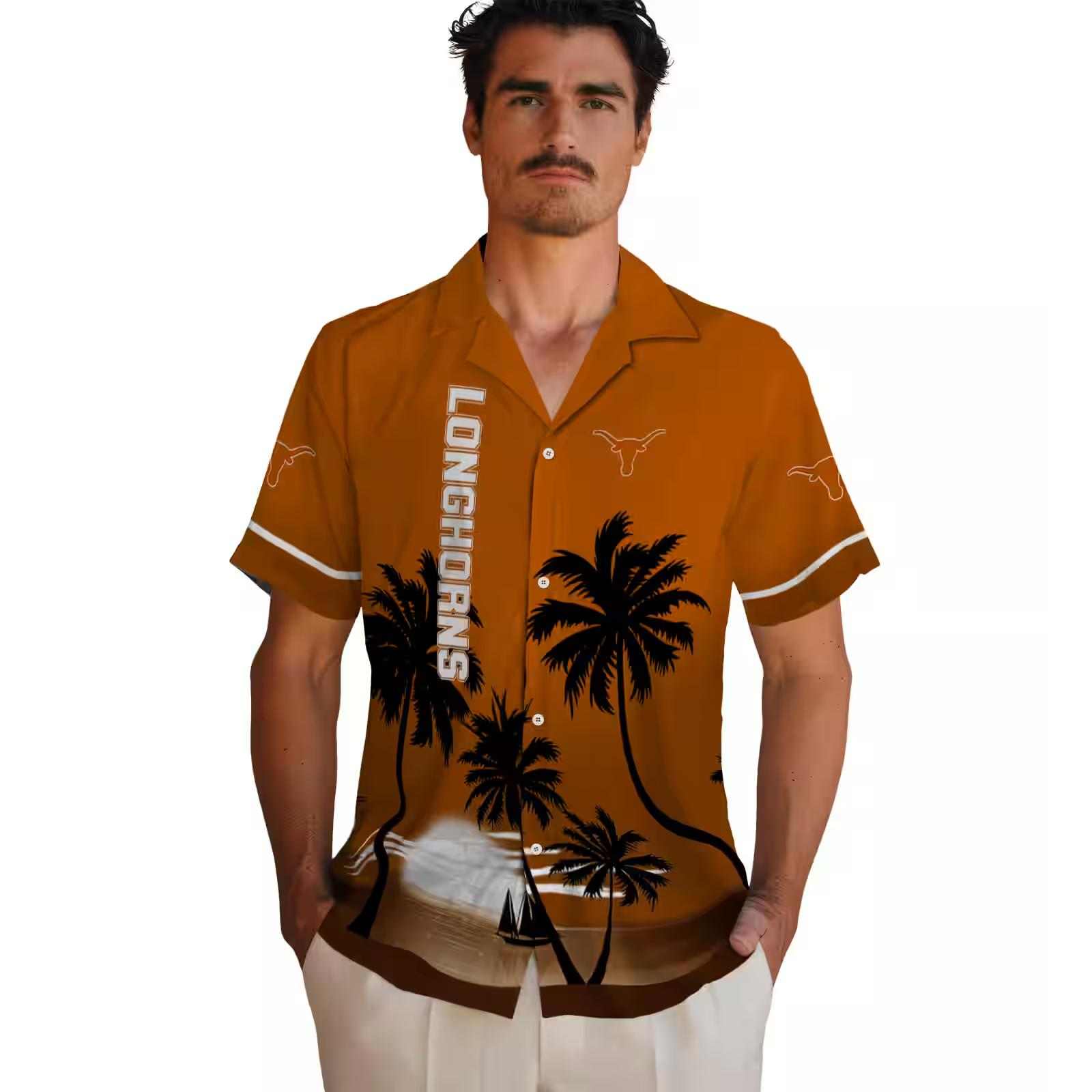 texas longhorns beach sunset orange black hawaiian shirt fashion forward