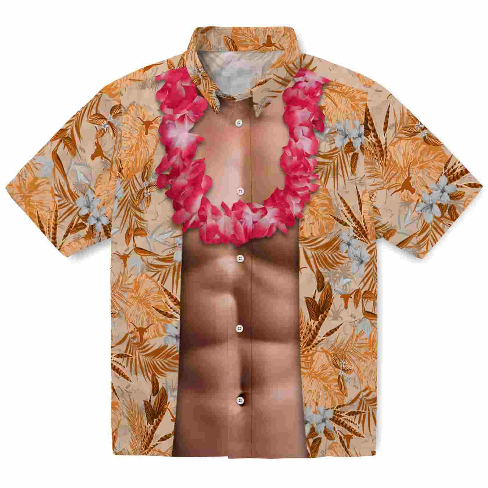 Texas Longhorns Chest Illusion Orange Hawaiian Shirt