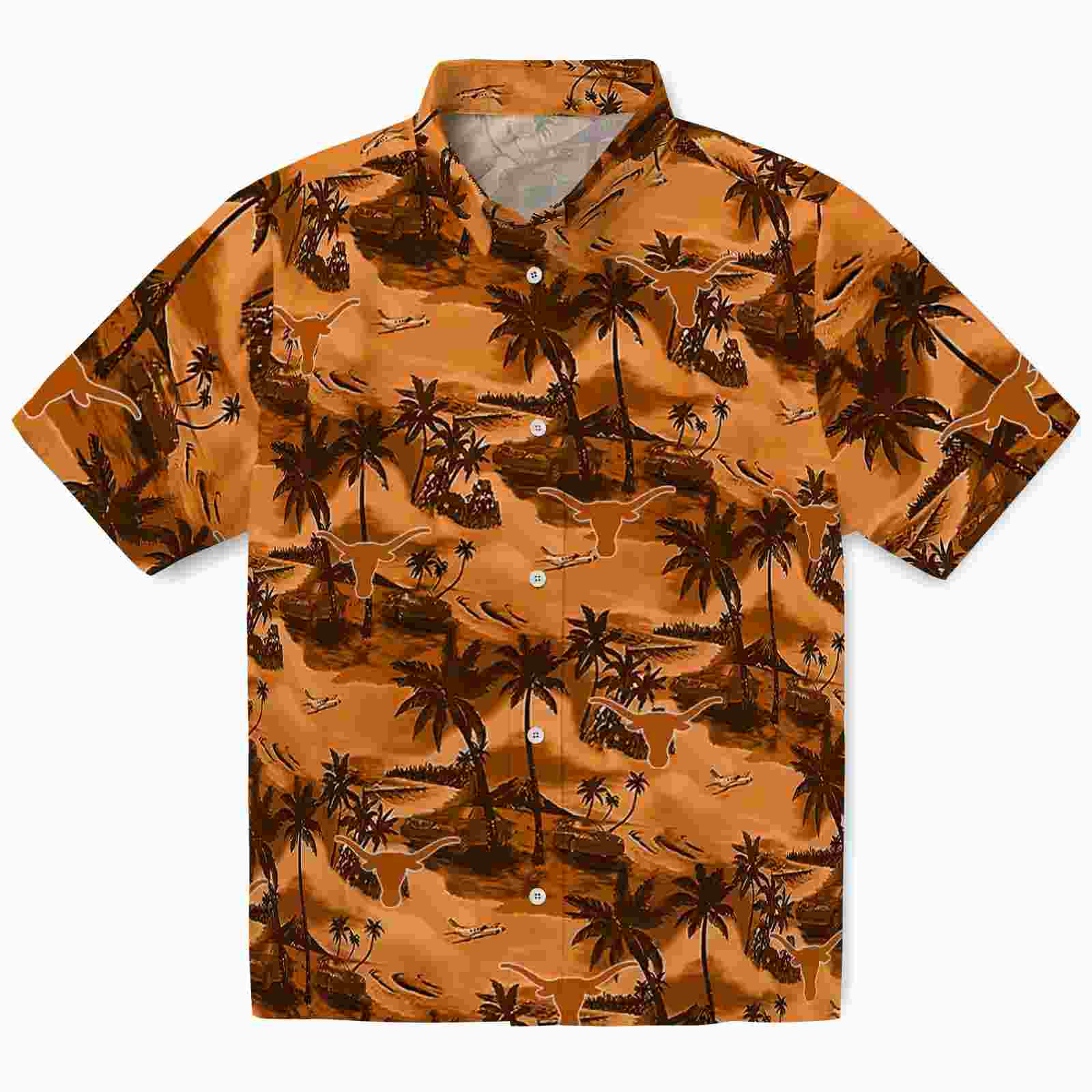 Texas Longhorns Coastal Palms Orange Hawaiian Shirt