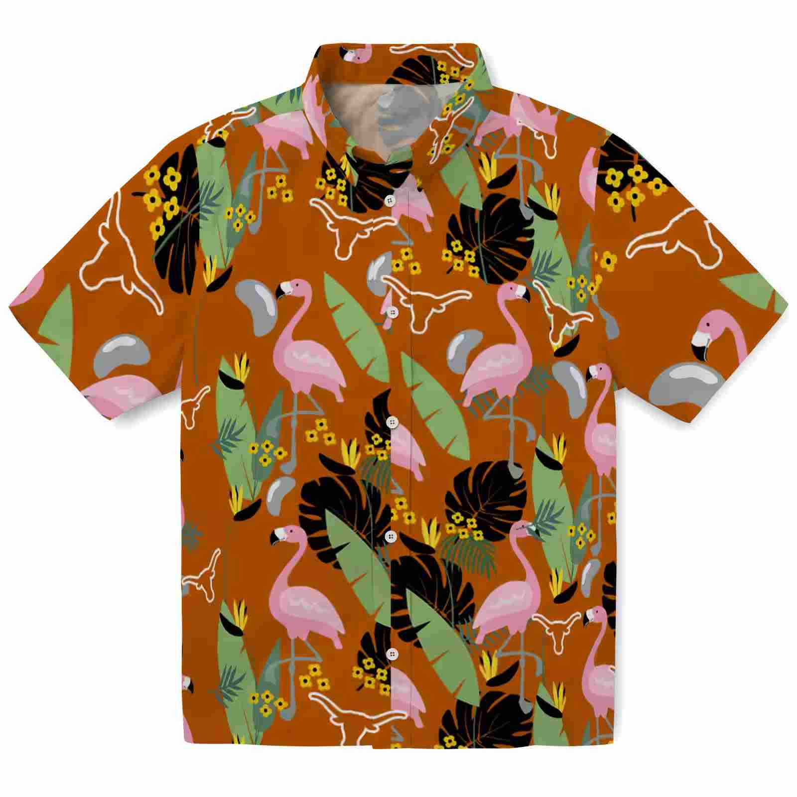 Texas Longhorns Flamingo Leaves Orange Hawaiian Shirt