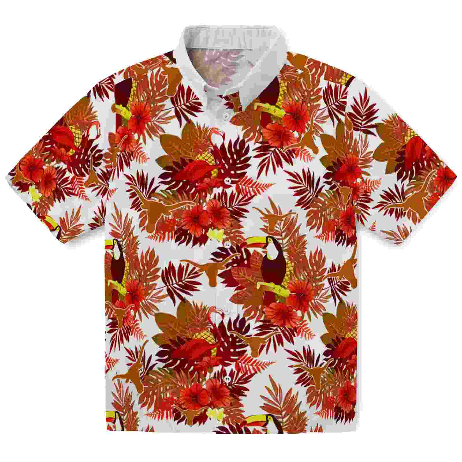 Texas Longhorns Floral Toucan Orange Red Hawaiian Shirt