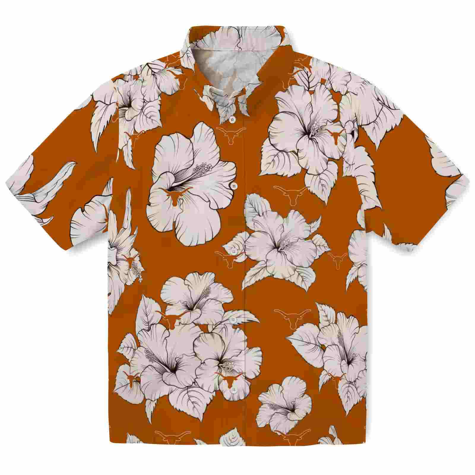 Texas Longhorns Hibiscus Blooms Orange White Hawaiian Shirt