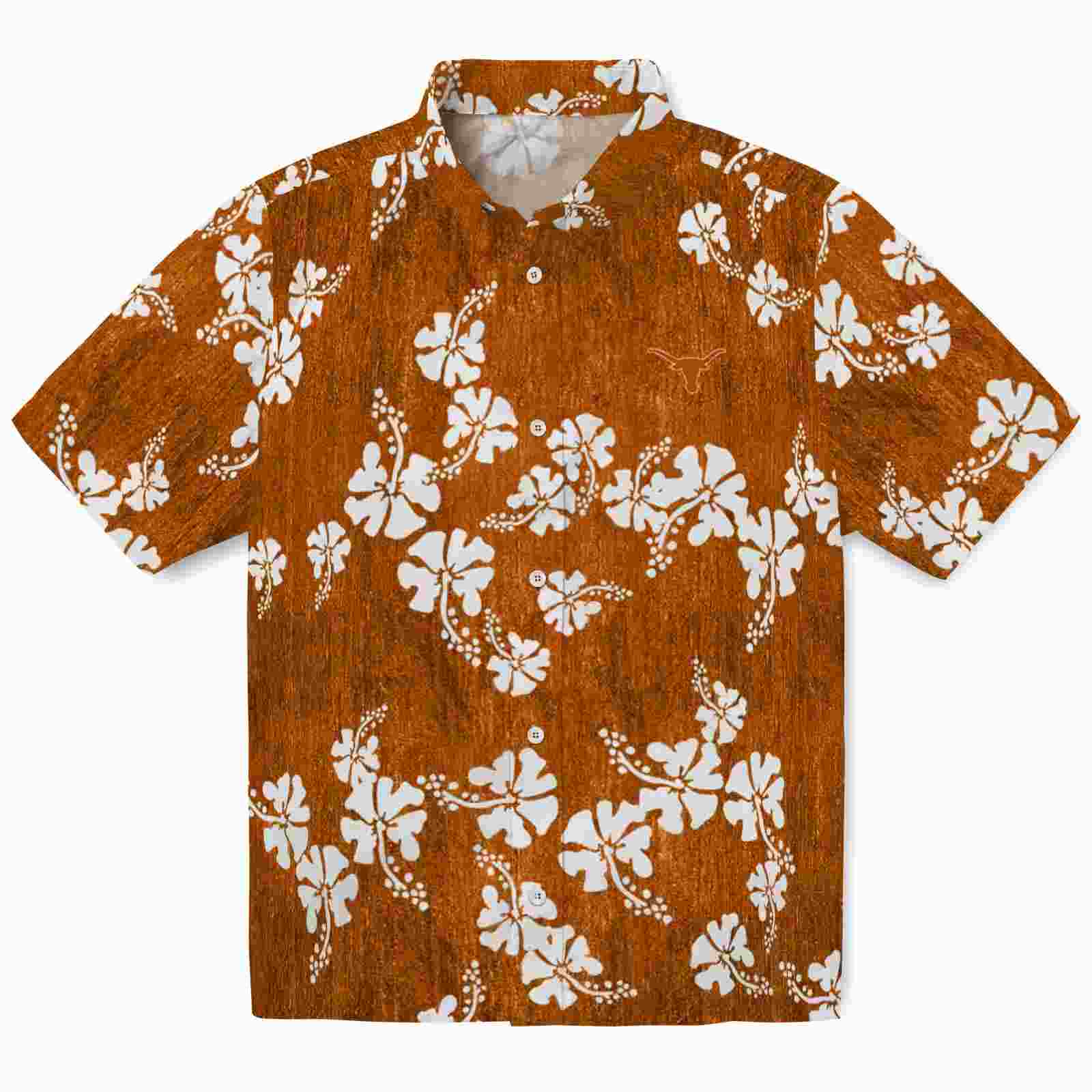 Texas Longhorns Hibiscus Clusters Orange Hawaiian Shirt