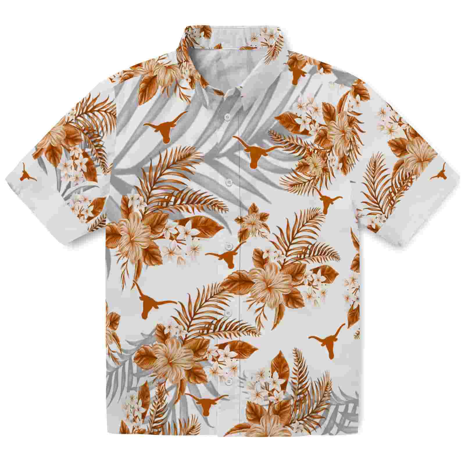 Texas Longhorns Hibiscus Palm Leaves Orange White Hawaiian Shirt