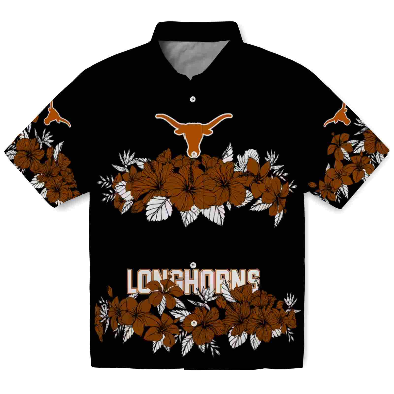 Texas Longhorns Hibiscus Stripe Orange Black Hawaiian Shirt