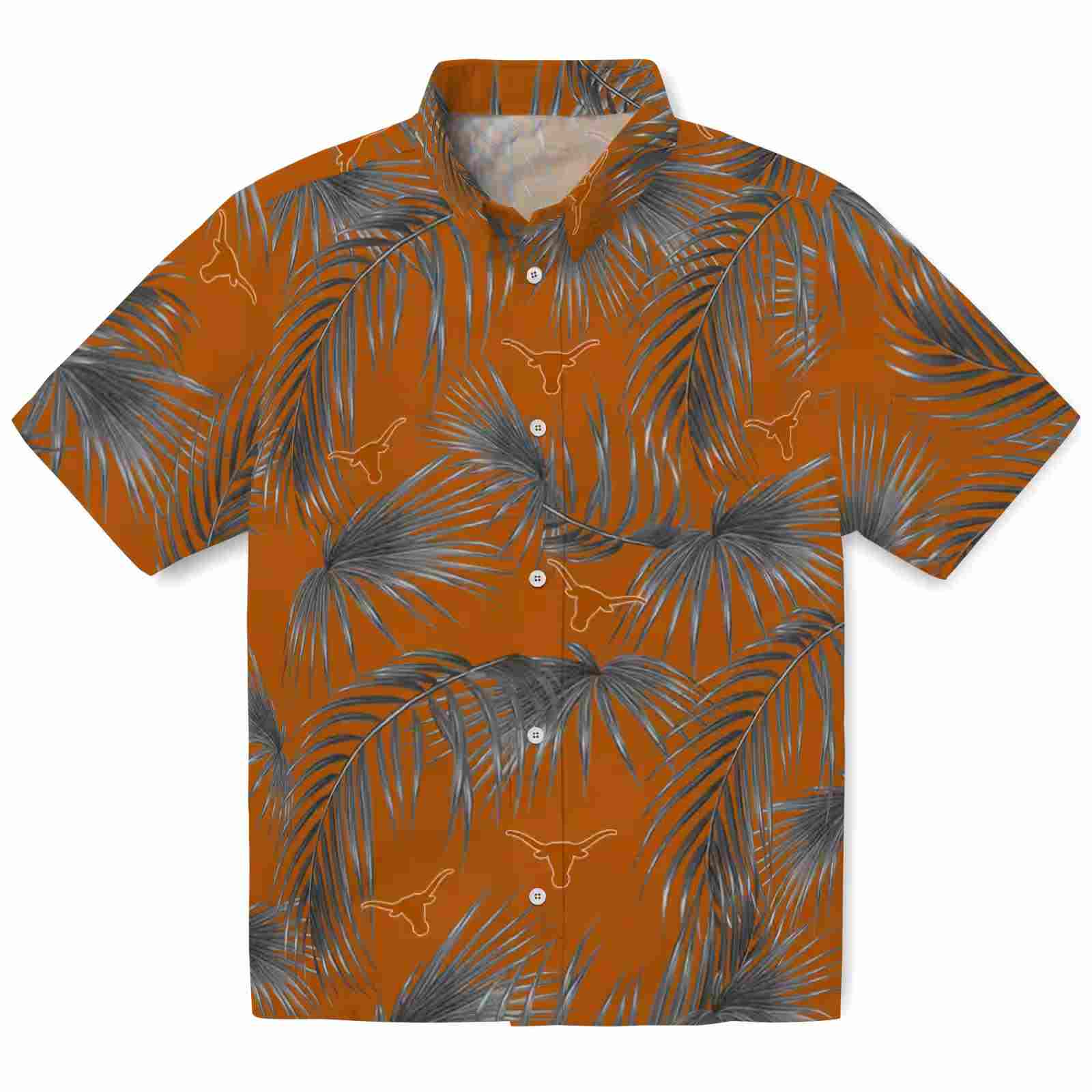 Texas Longhorns Leafy Palms Orange Hawaiian Shirt