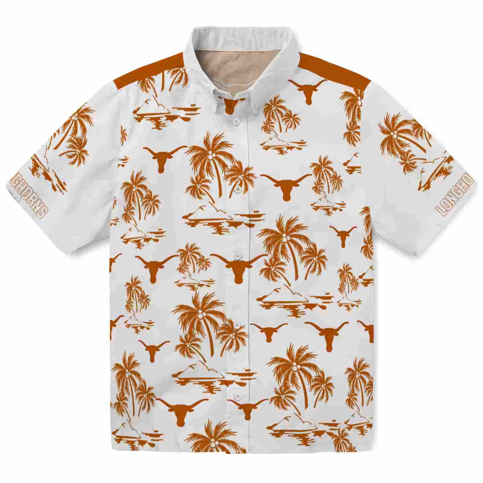 Texas Longhorns Palm Island Print Orange White Hawaiian Shirt