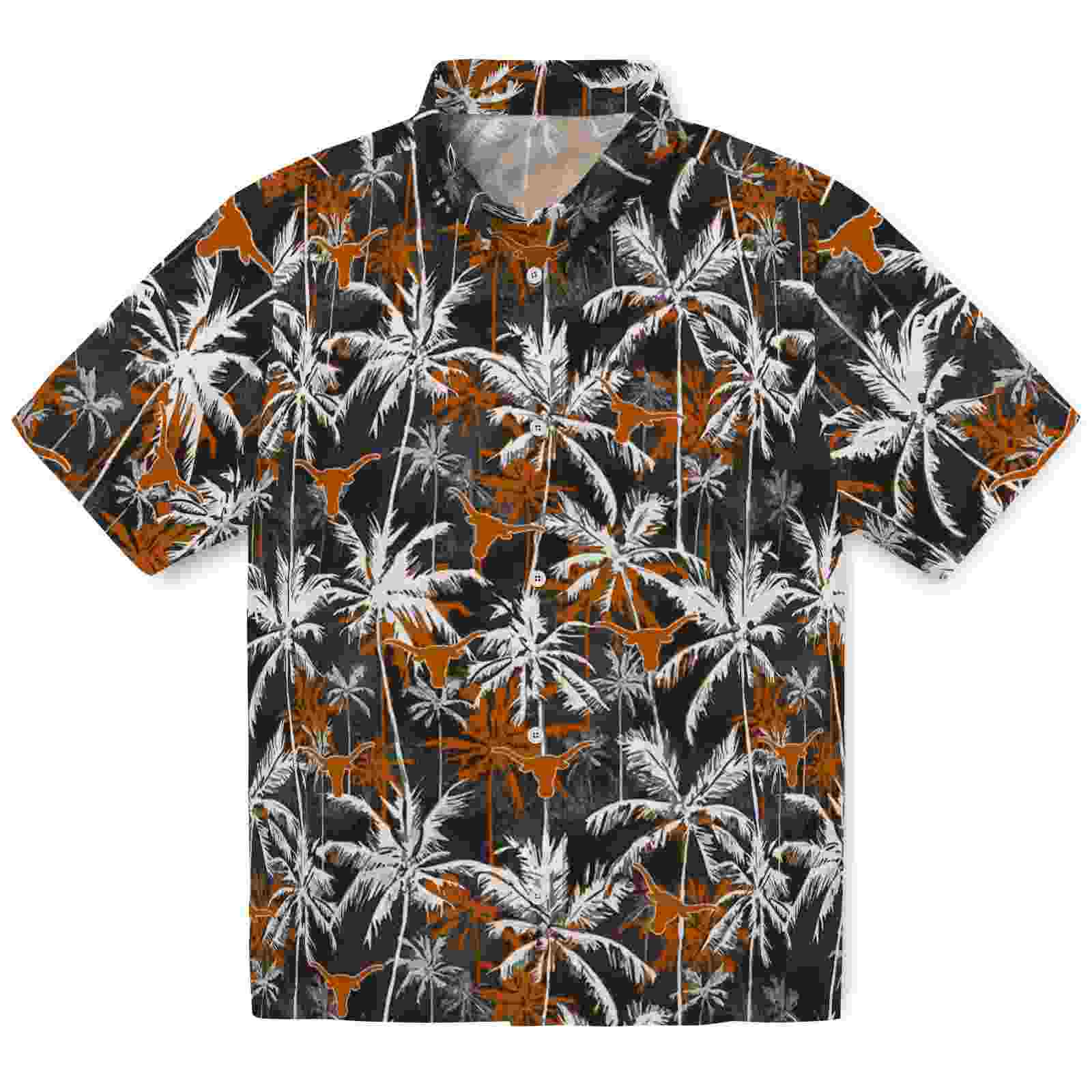 Texas Longhorns Palm Pattern Orange Black Hawaiian Shirt