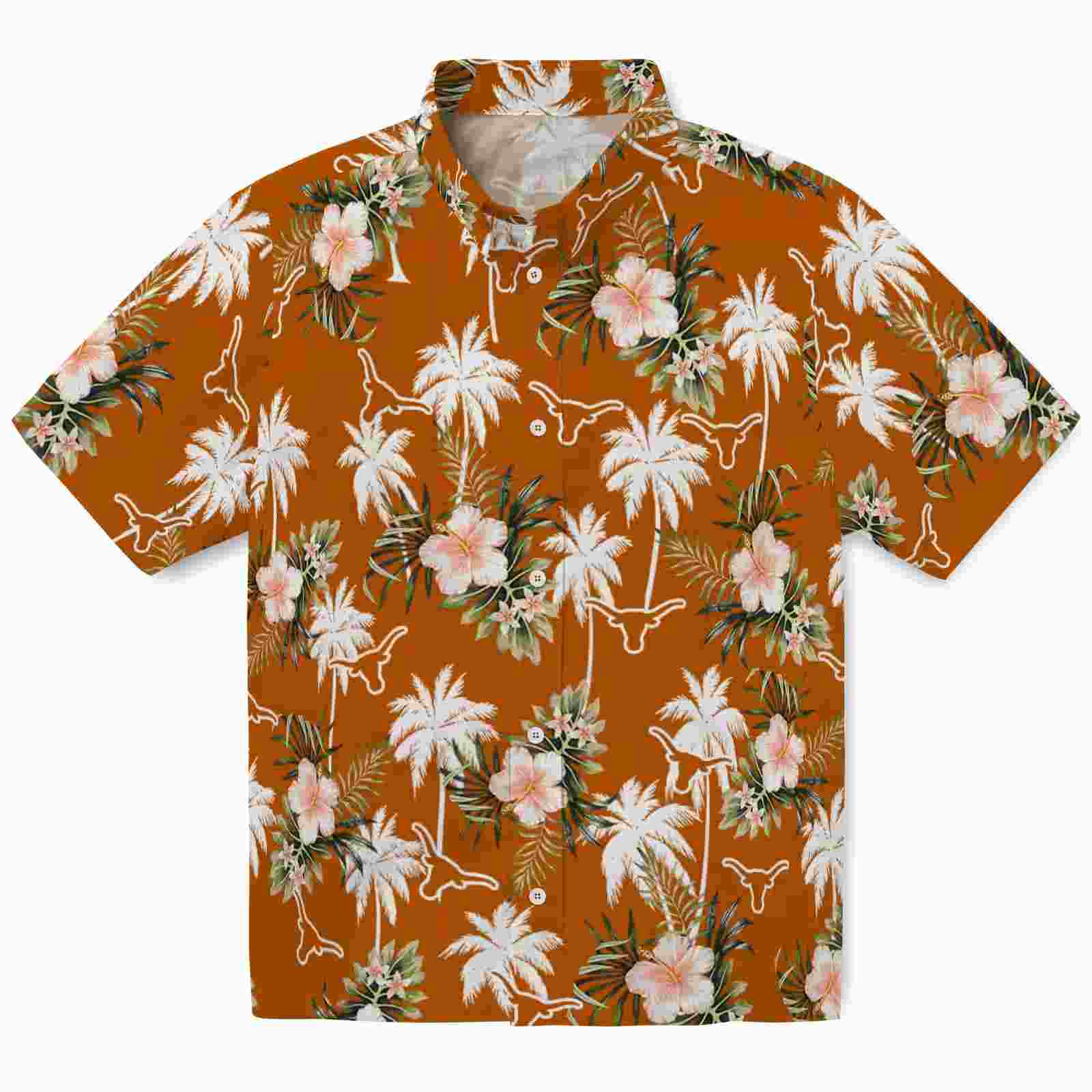 Texas Longhorns Palm Tree Flower Orange Hawaiian Shirt