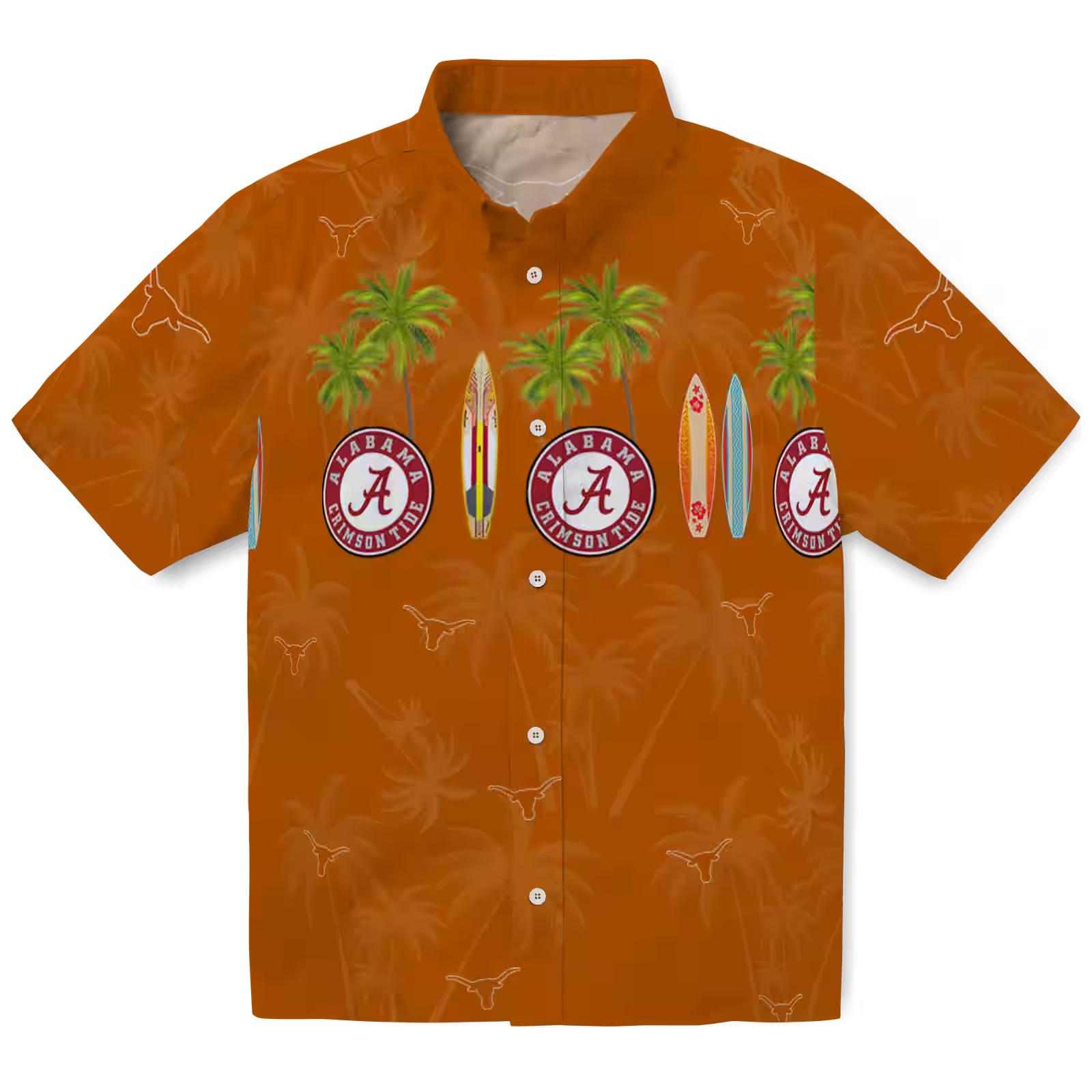 Texas Longhorns Surfboard Palm Orange Hawaiian Shirt