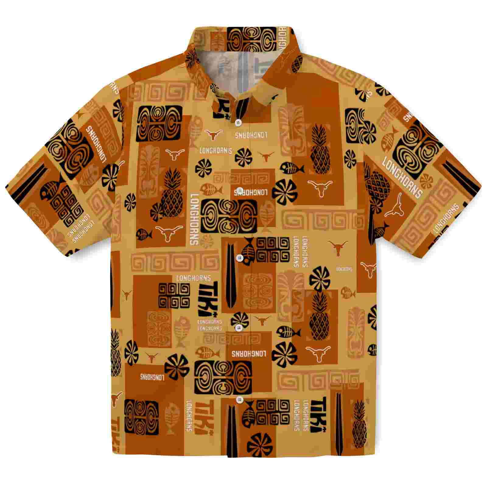 Texas Longhorns Tribal Symbols Orange Hawaiian Shirt