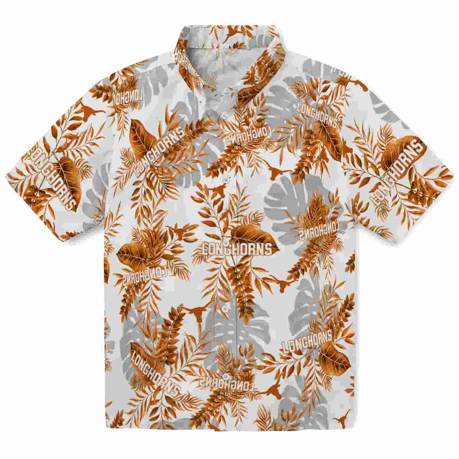 Texas Longhorns Tropical Leaves Orange White Hawaiian Shirt