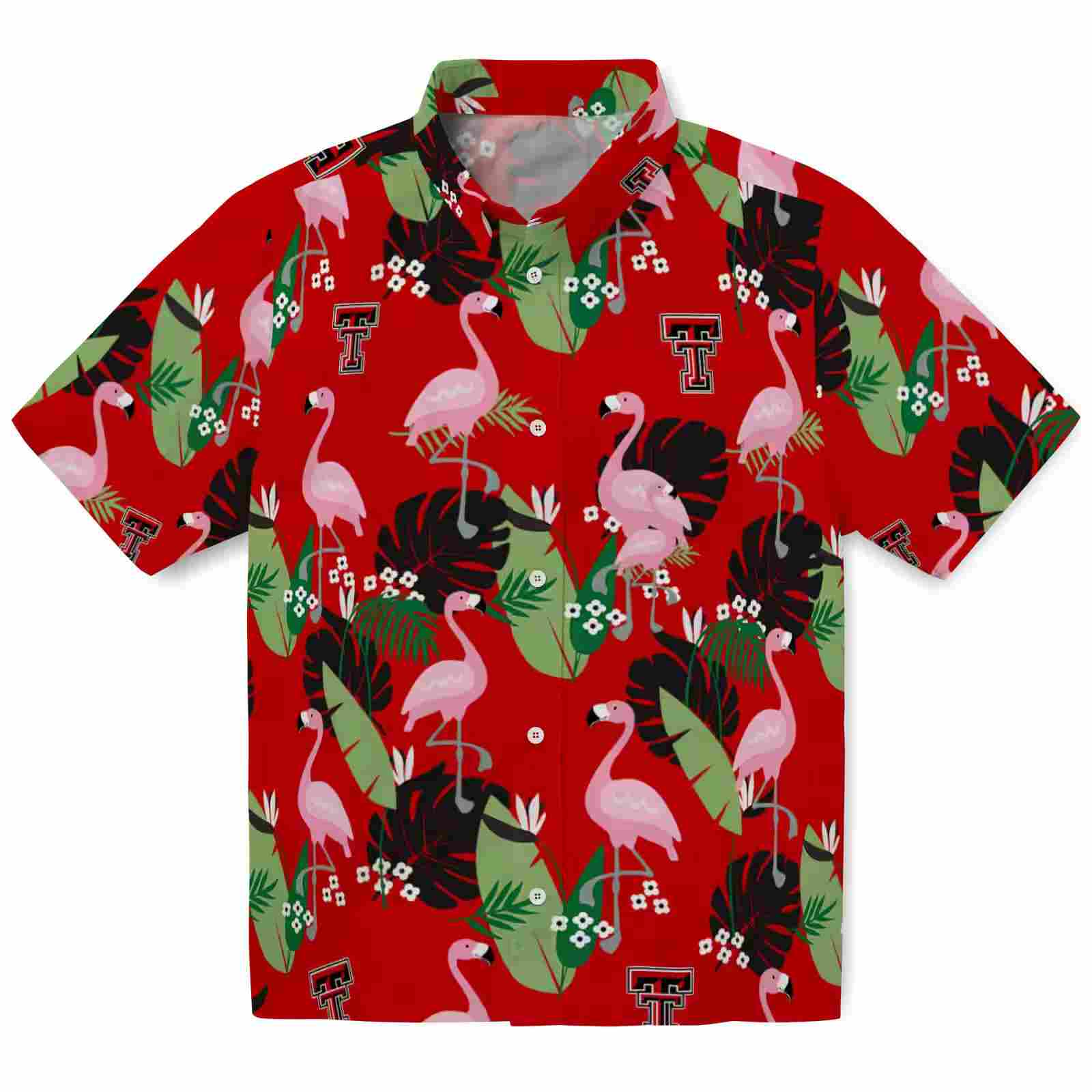 Texas Tech Red Raiders Flamingo Leaf Motif Red Hawaiian Shirt