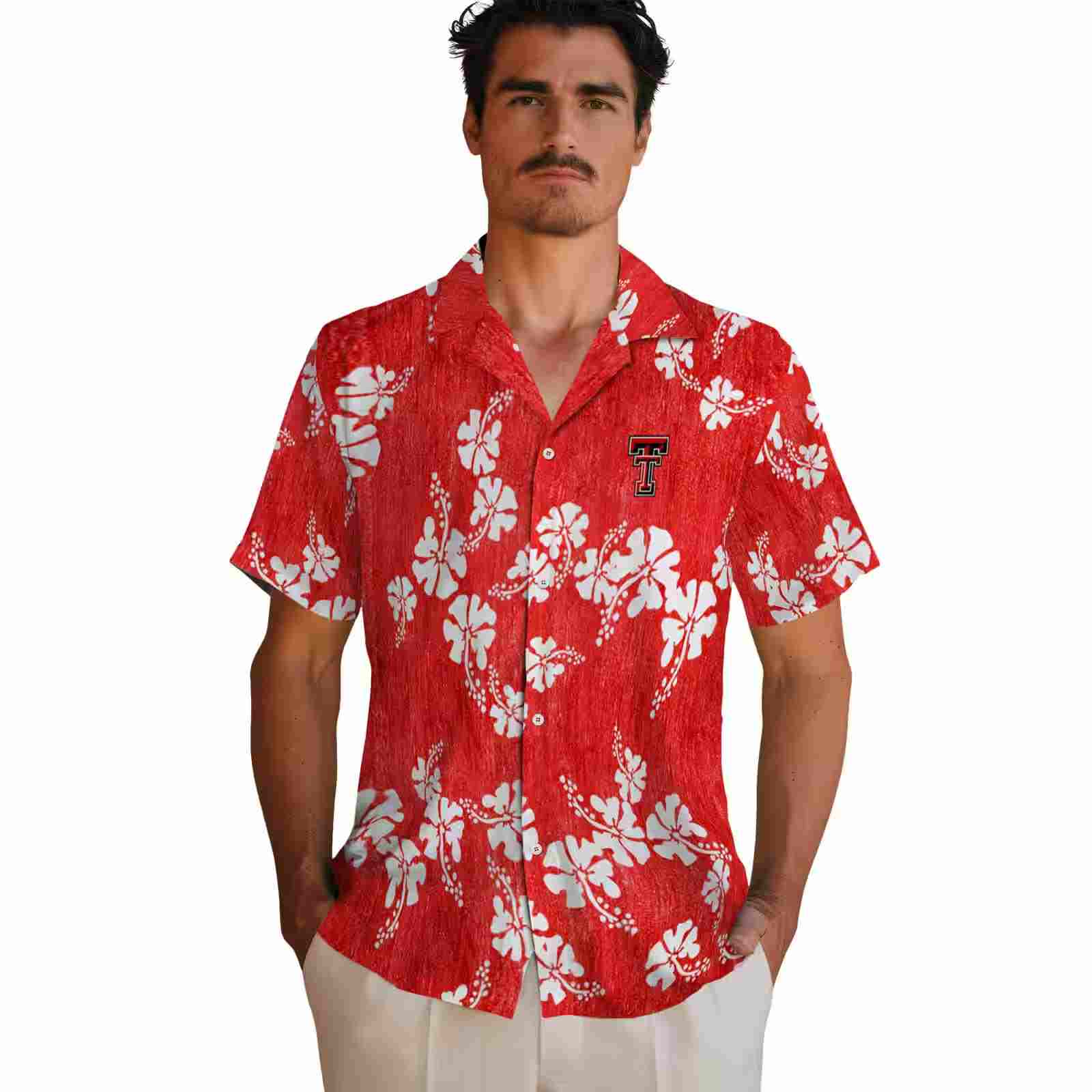 texas tech red raiders hibiscus clusters red hawaiian shirt fashion forward