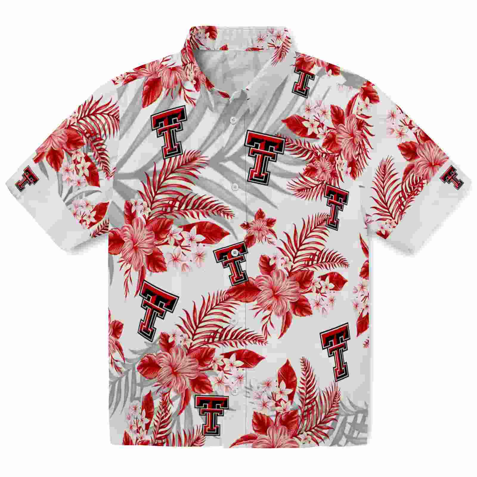 Texas Tech Red Raiders Hibiscus Palm Leaves Red White Hawaiian Shirt