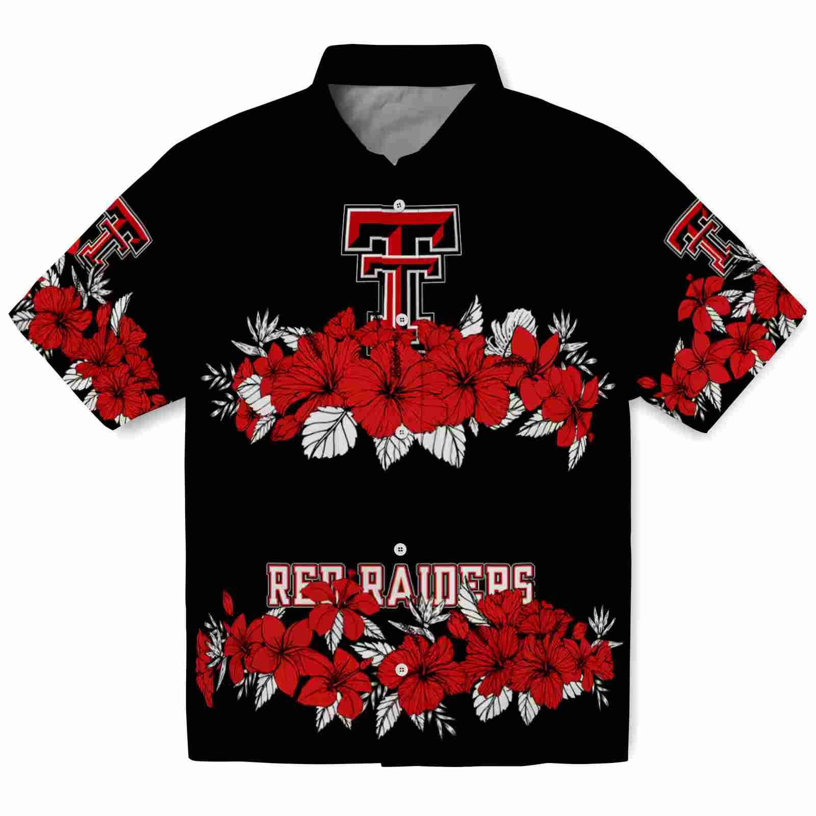 Texas Tech Red Raiders Hibiscus Stripe Red Black Hawaiian Shirt