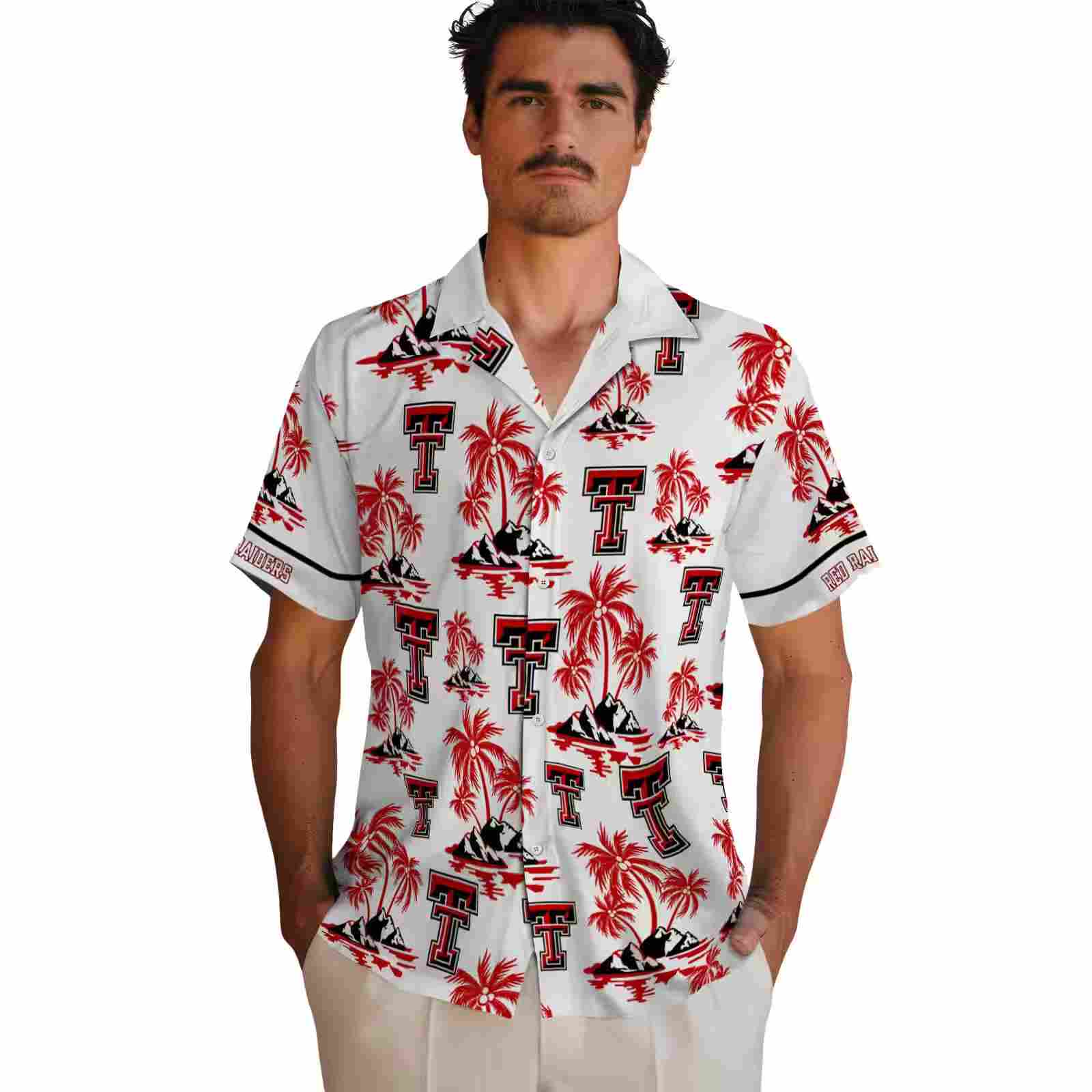 texas tech red raiders palm island print red white hawaiian shirt fashion forward