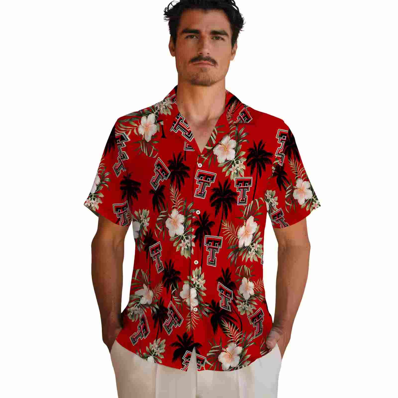 texas tech red raiders palm tree flower red hawaiian shirt fashion forward