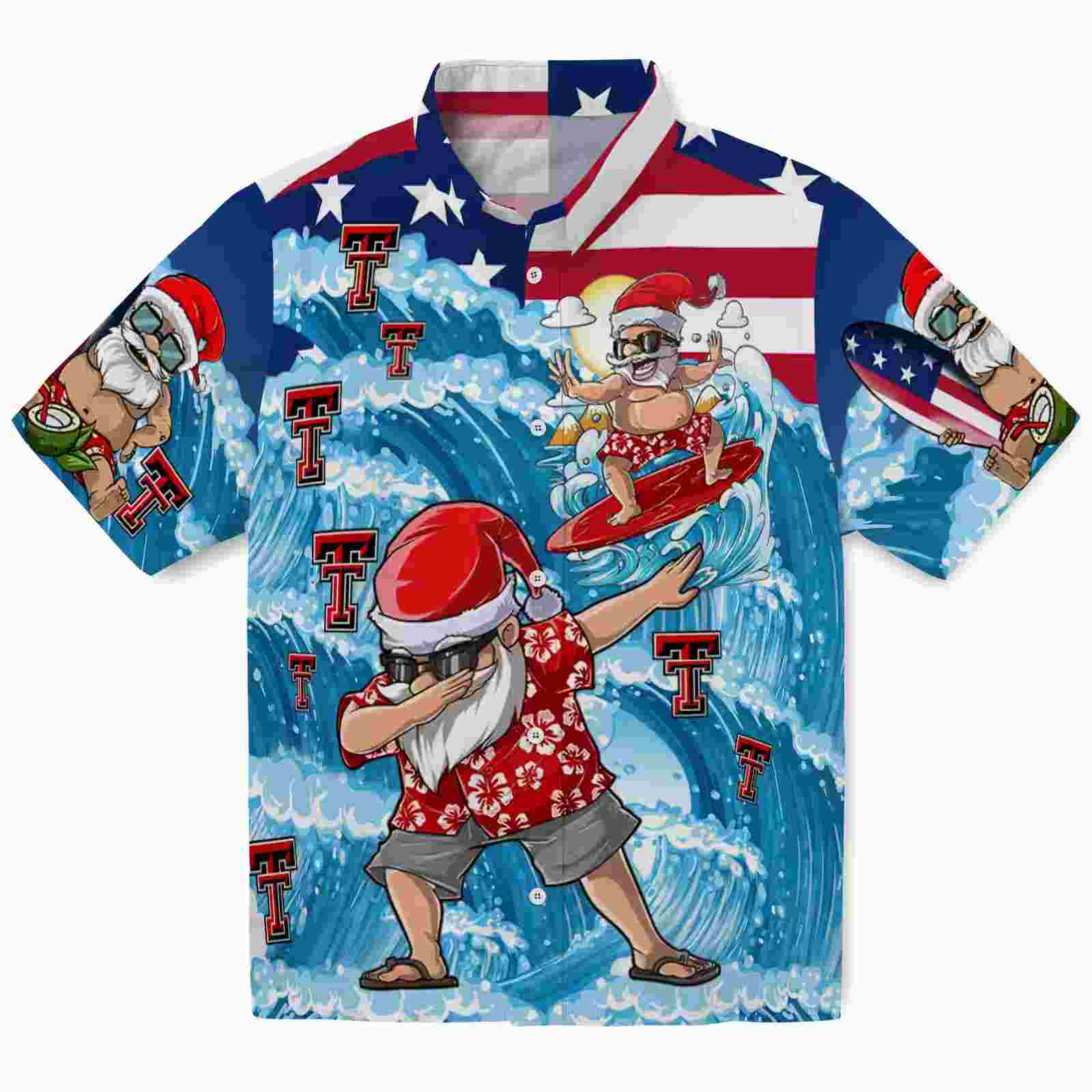 Texas Tech Red Raiders Surfing Santa Blue Hawaiian Shirt