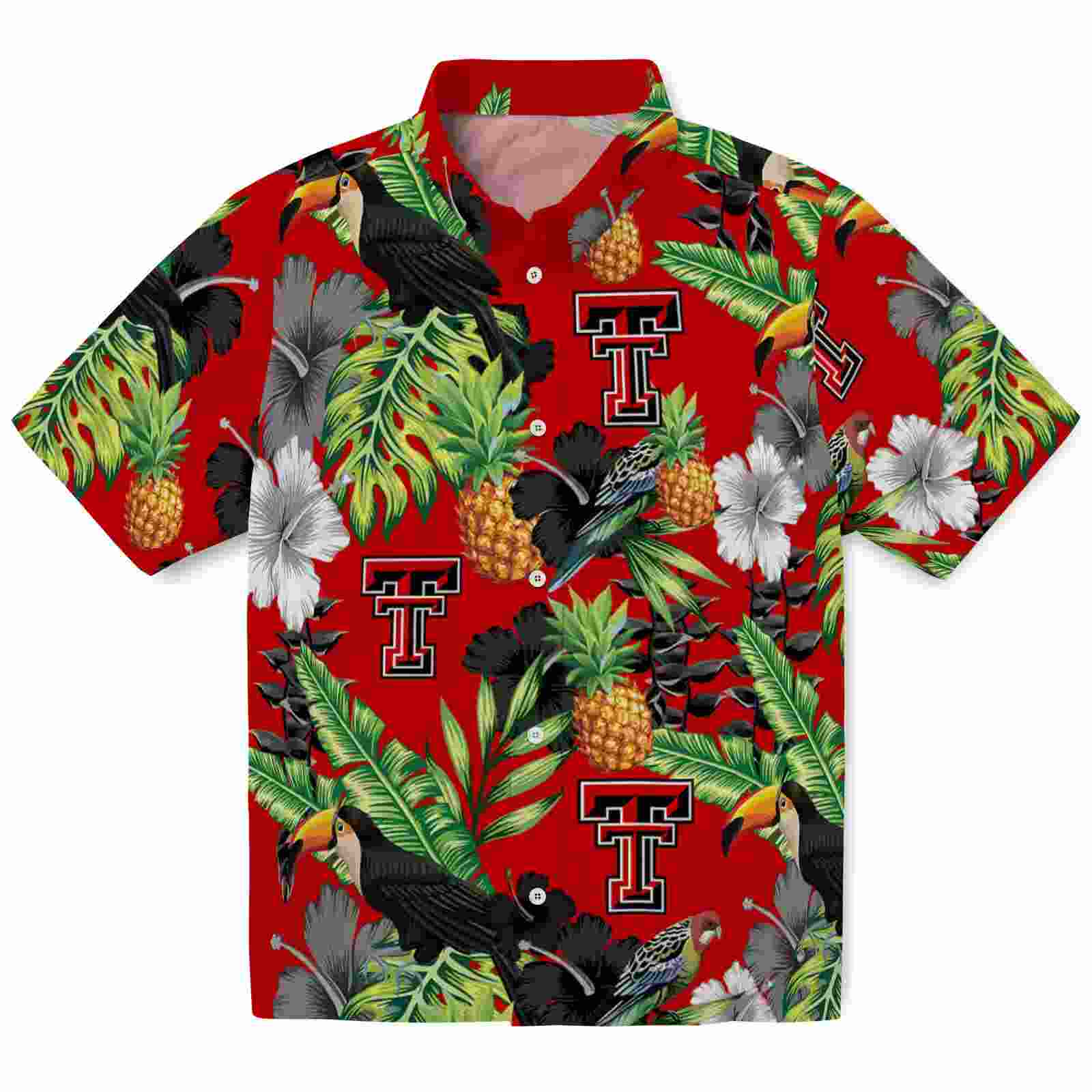 Texas Tech Red Raiders Toucan Hibiscus Pineapple Red Green Hawaiian Shirt