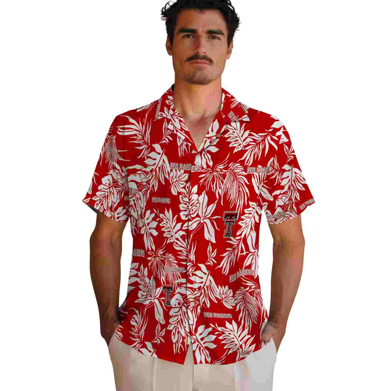 texas tech red raiders tropical leaf red white hawaiian shirt fashion forward