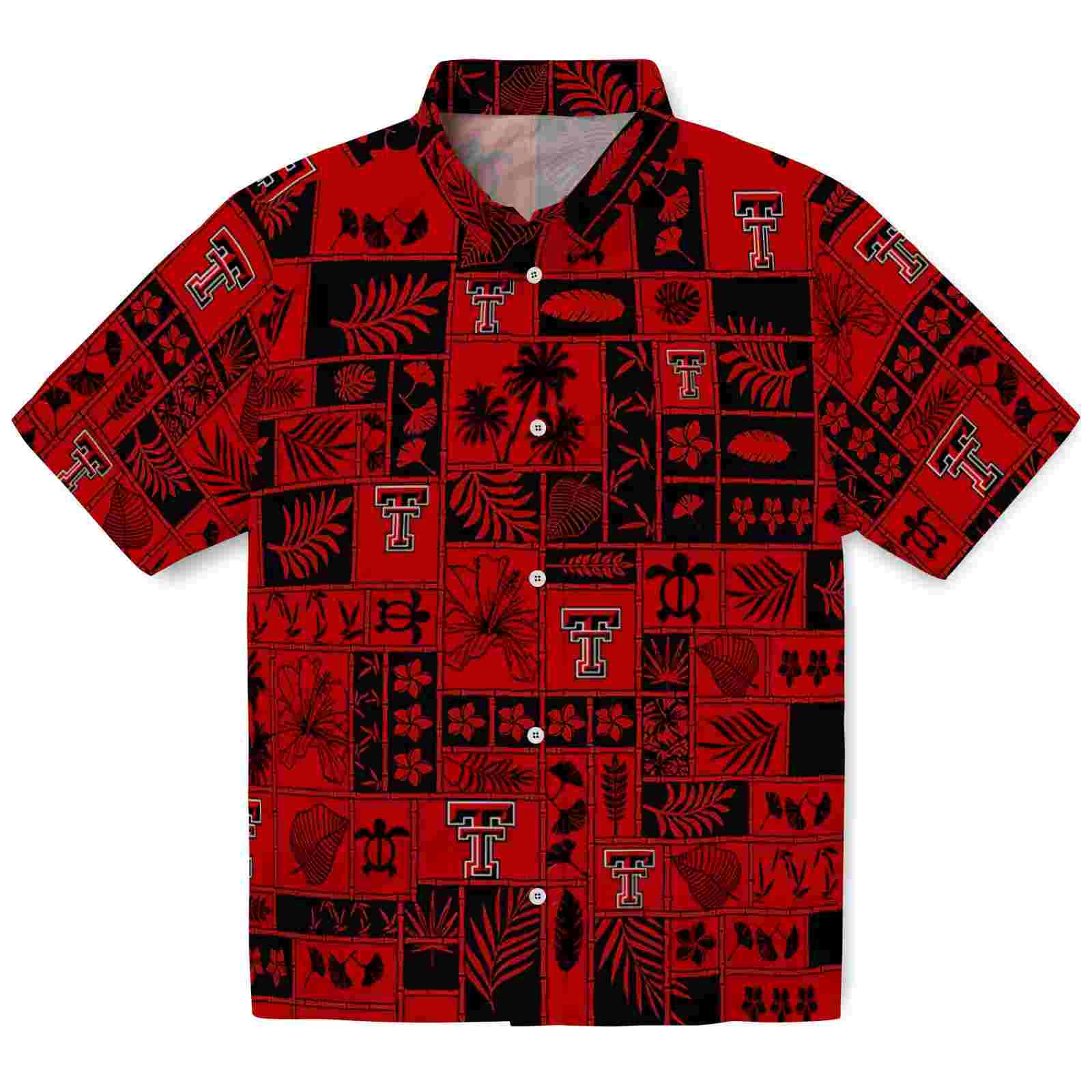 Texas Tech Red Raiders Tropical Patchwork Red Black Hawaiian Shirt