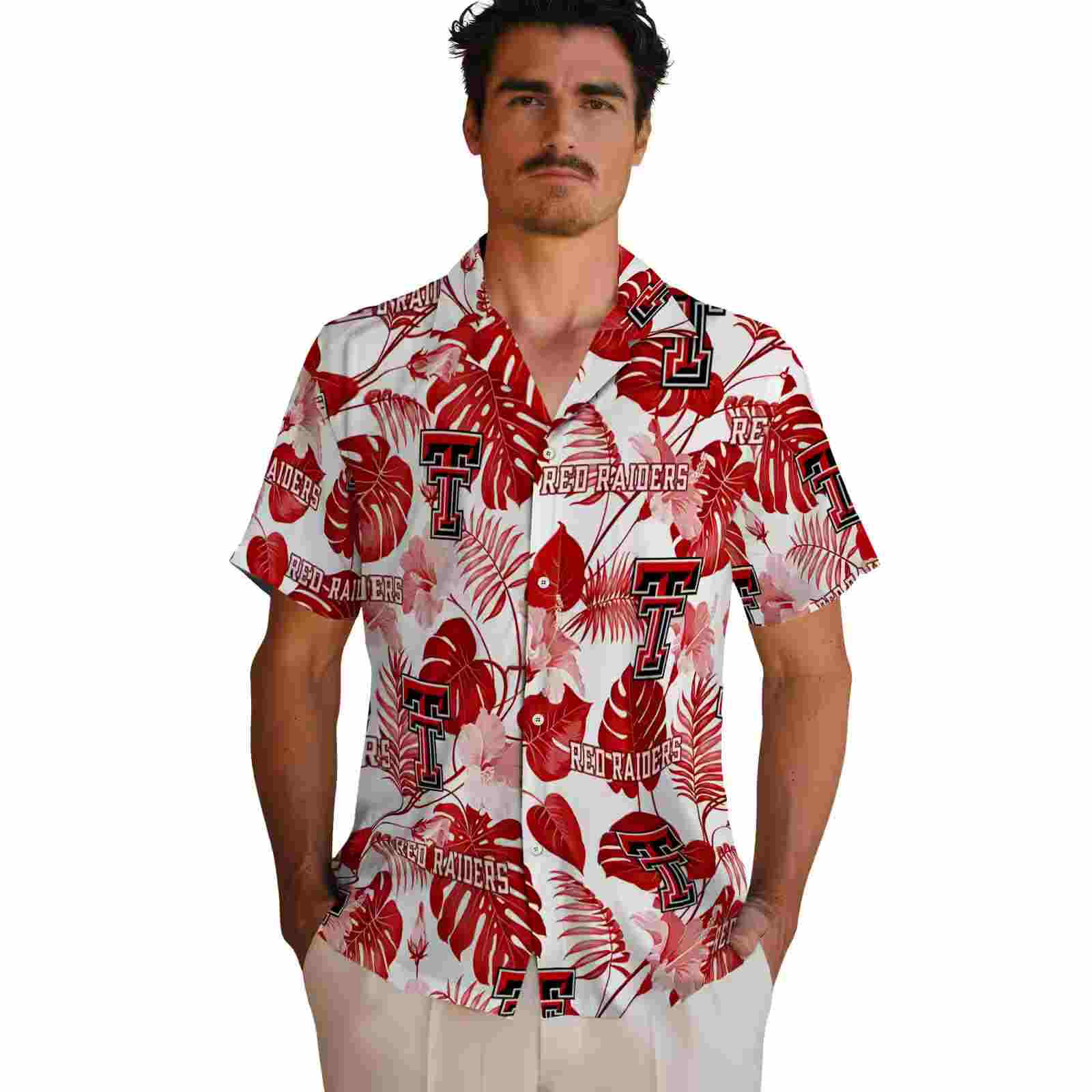 texas tech red raiders tropical plants red white hawaiian shirt fashion forward