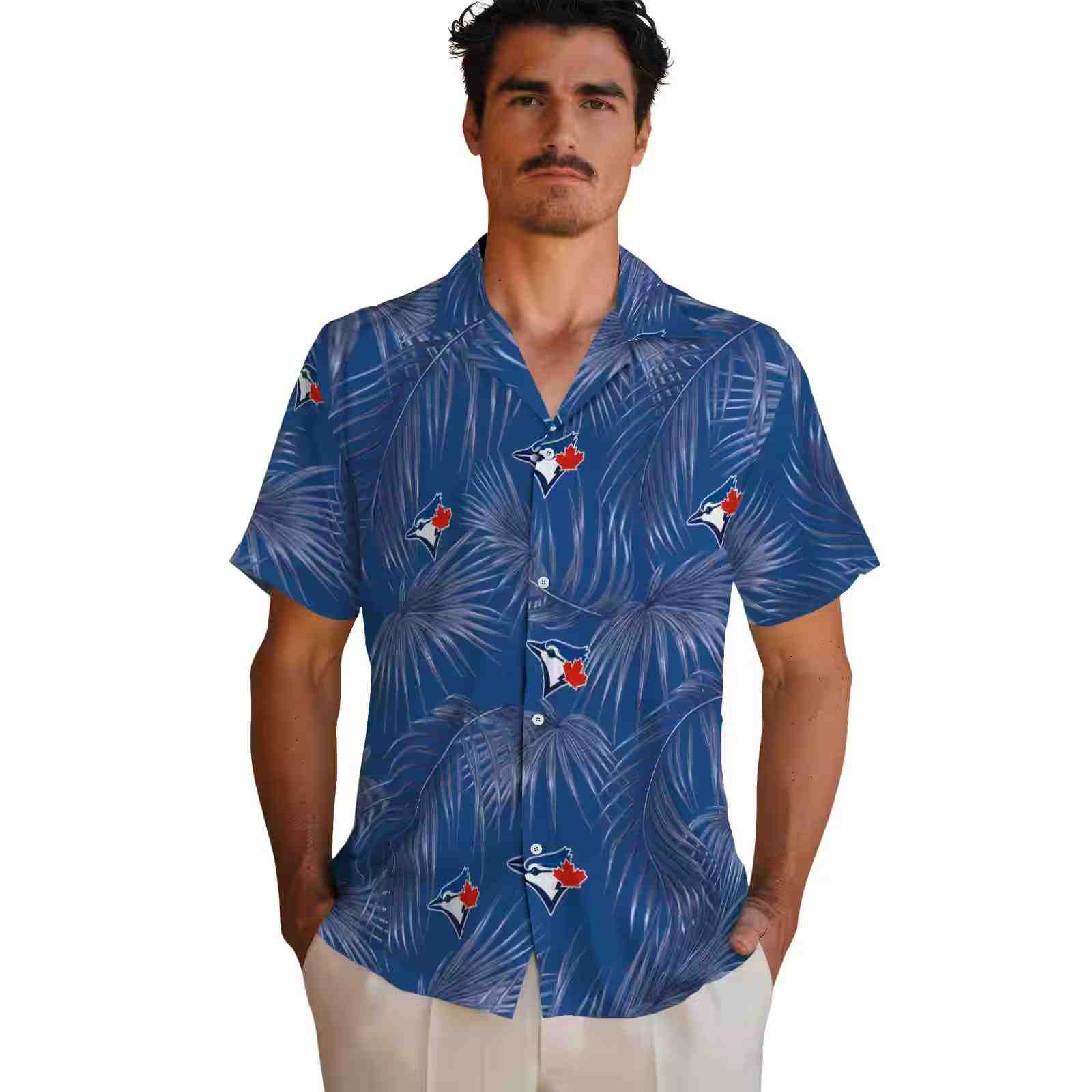 toronto blue jays leafy palms blue hawaiian shirt fashion forward