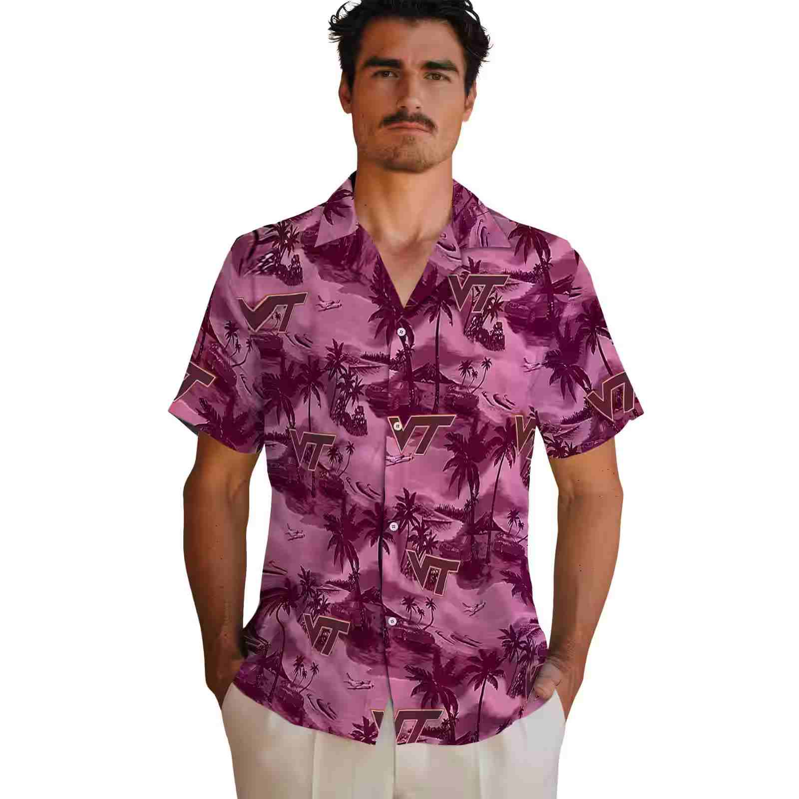 virginia tech hokies coastal palms maroon hawaiian shirt fashion forward