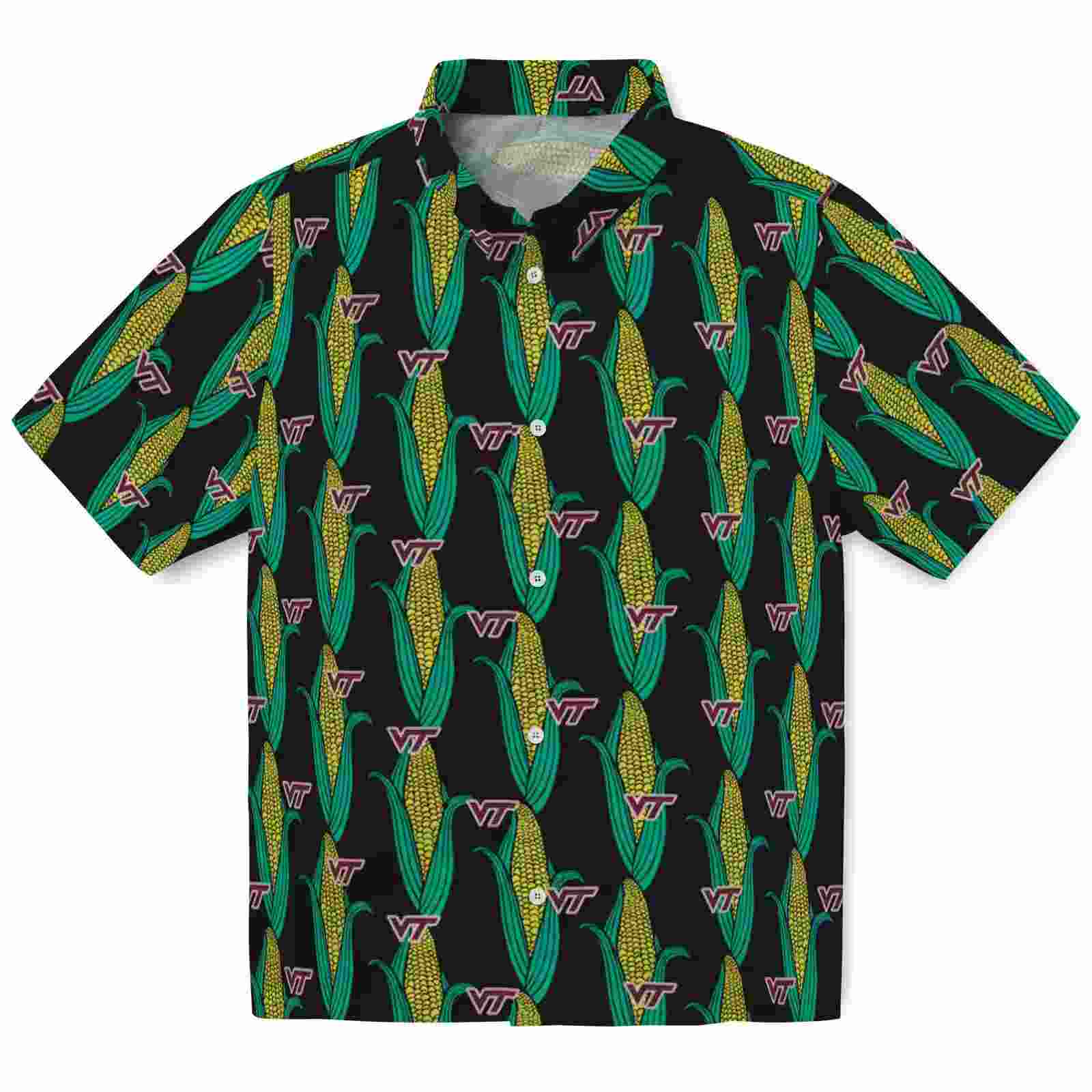 virginia tech hokies corn motifs black green hawaiian shirt best selling