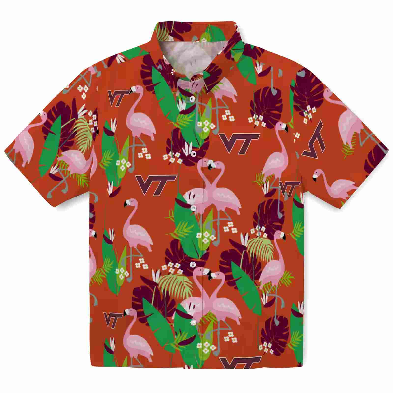 Virginia Tech Hokies Flamingo Foliage Maroon Green Hawaiian Shirt