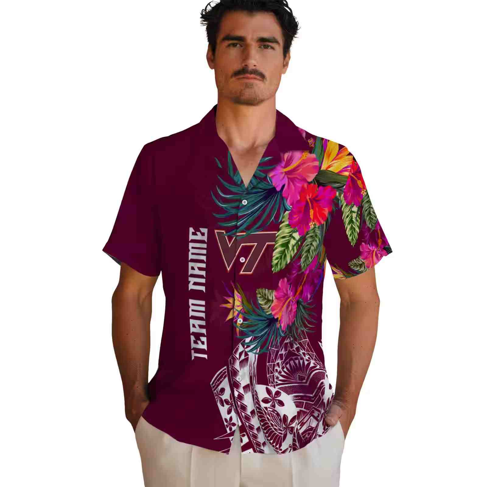 virginia tech hokies floral polynesian maroon hawaiian shirt fashion forward