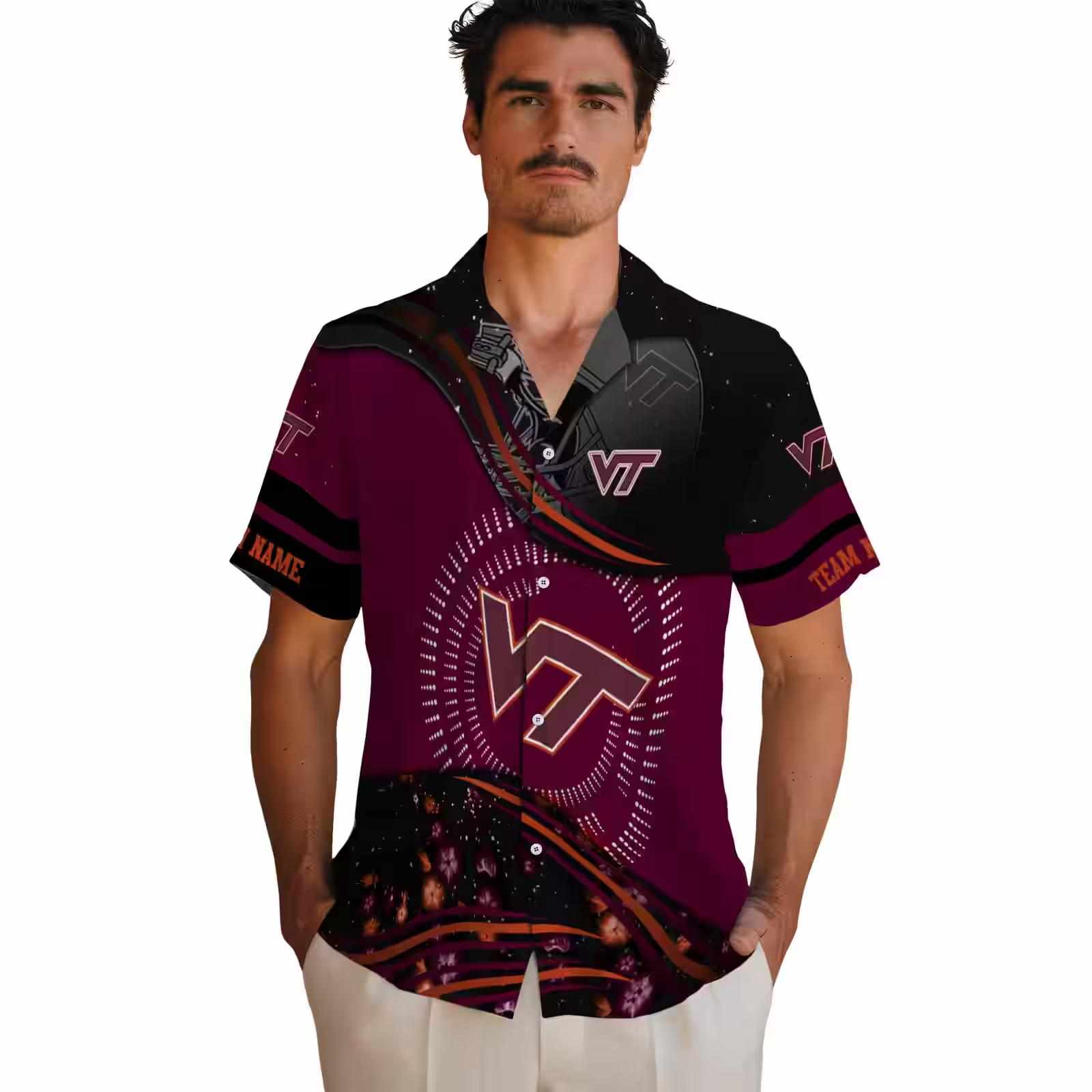 virginia tech hokies football wave maroon black hawaiian shirt fashion forward