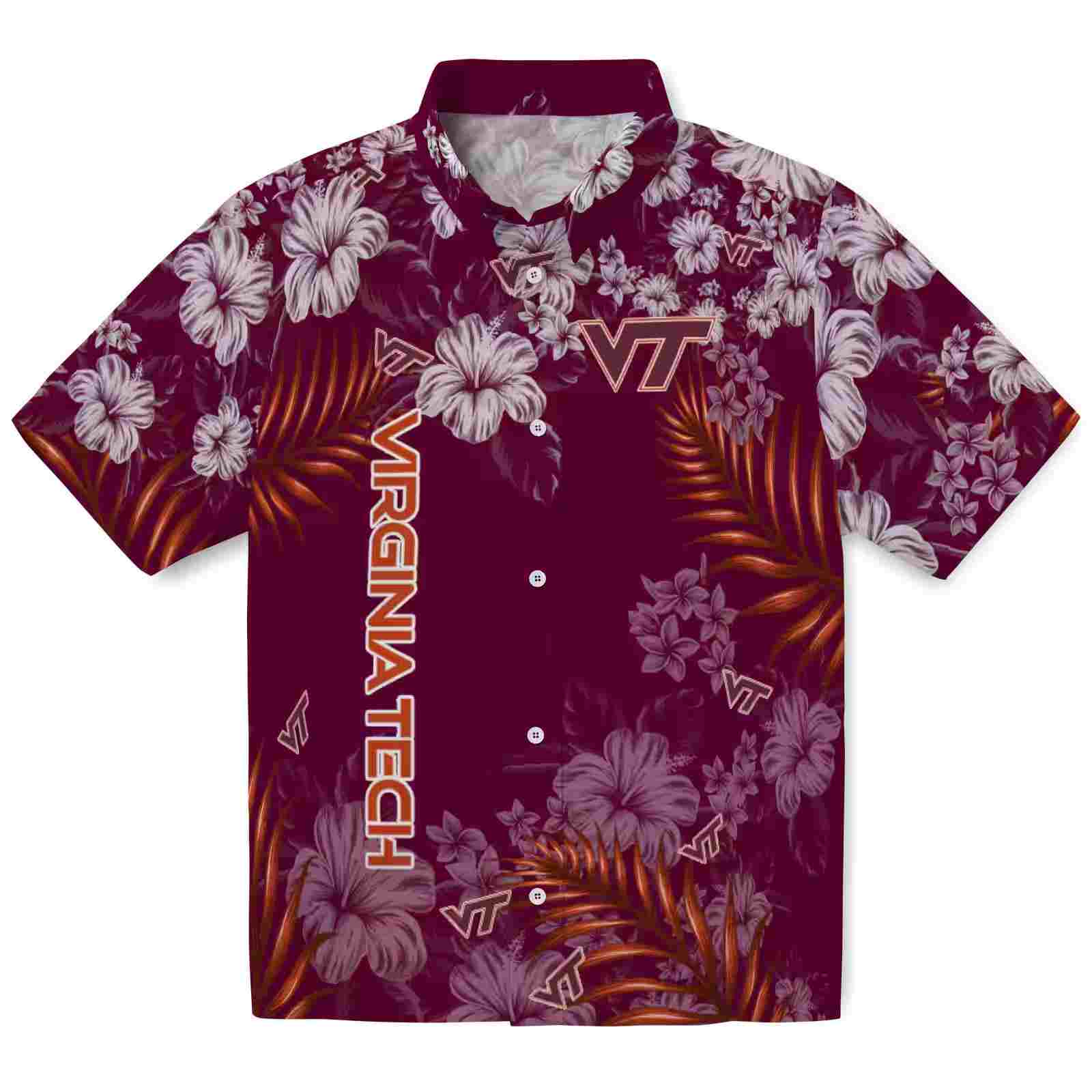 Virginia Tech Hokies Hibiscus Print Maroon Hawaiian Shirt