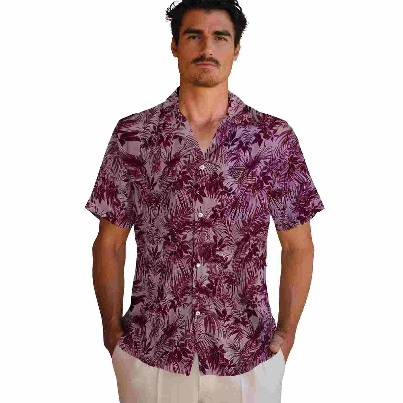 virginia tech hokies leafy pattern maroon hawaiian shirt fashion forward