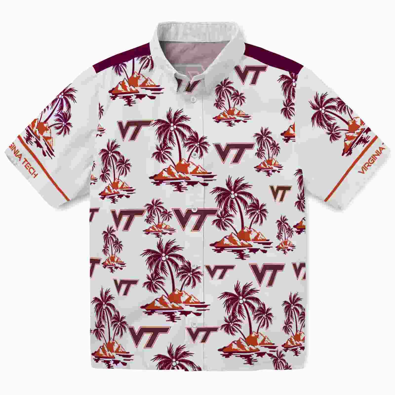 Virginia Tech Hokies Palm Island Print Maroon White Hawaiian Shirt