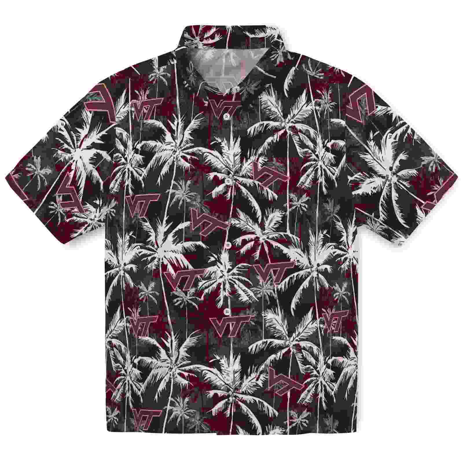 Virginia Tech Hokies Palm Pattern Maroon Black Hawaiian Shirt