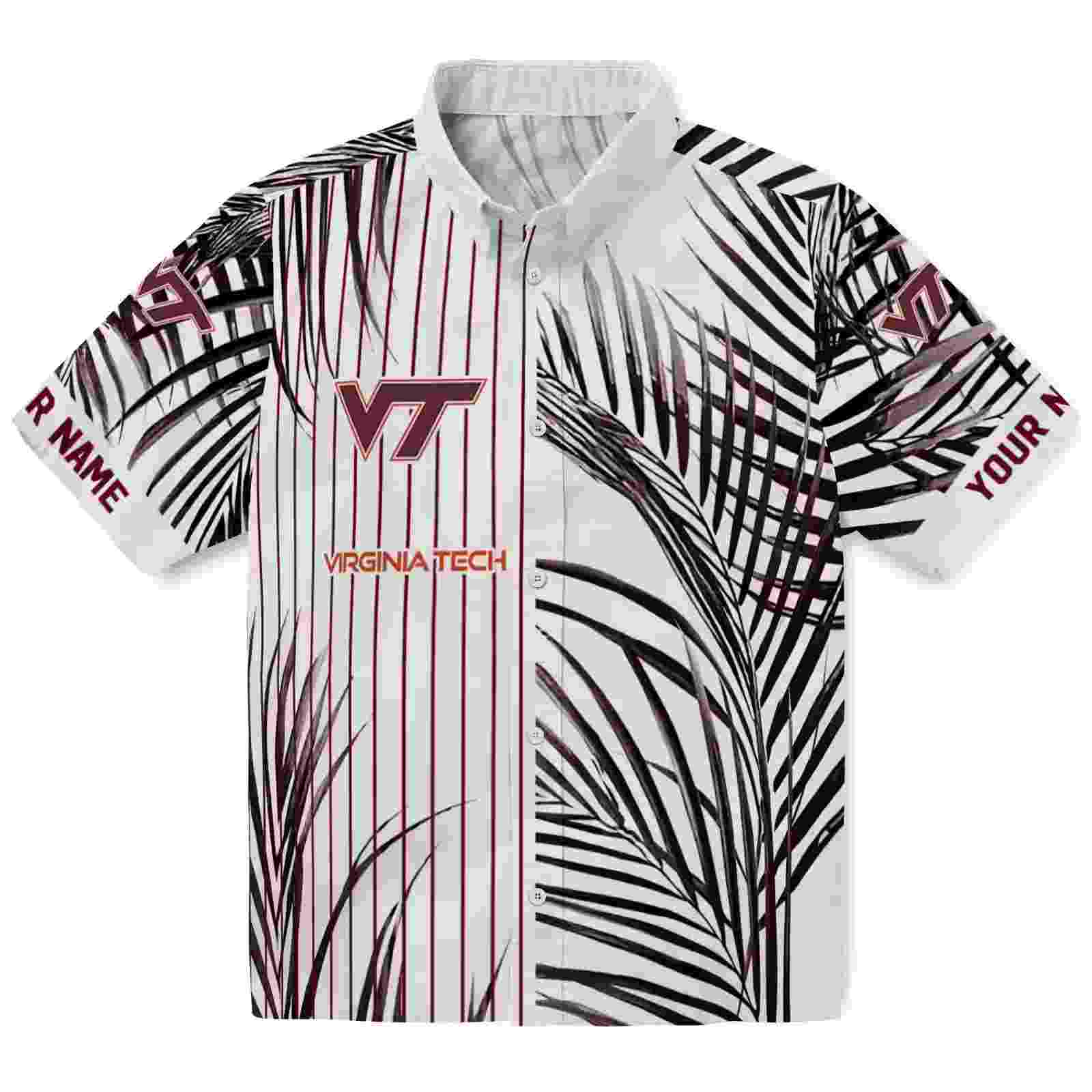 Virginia Tech Hokies Palm Stripes Maroon Black White Hawaiian Shirt