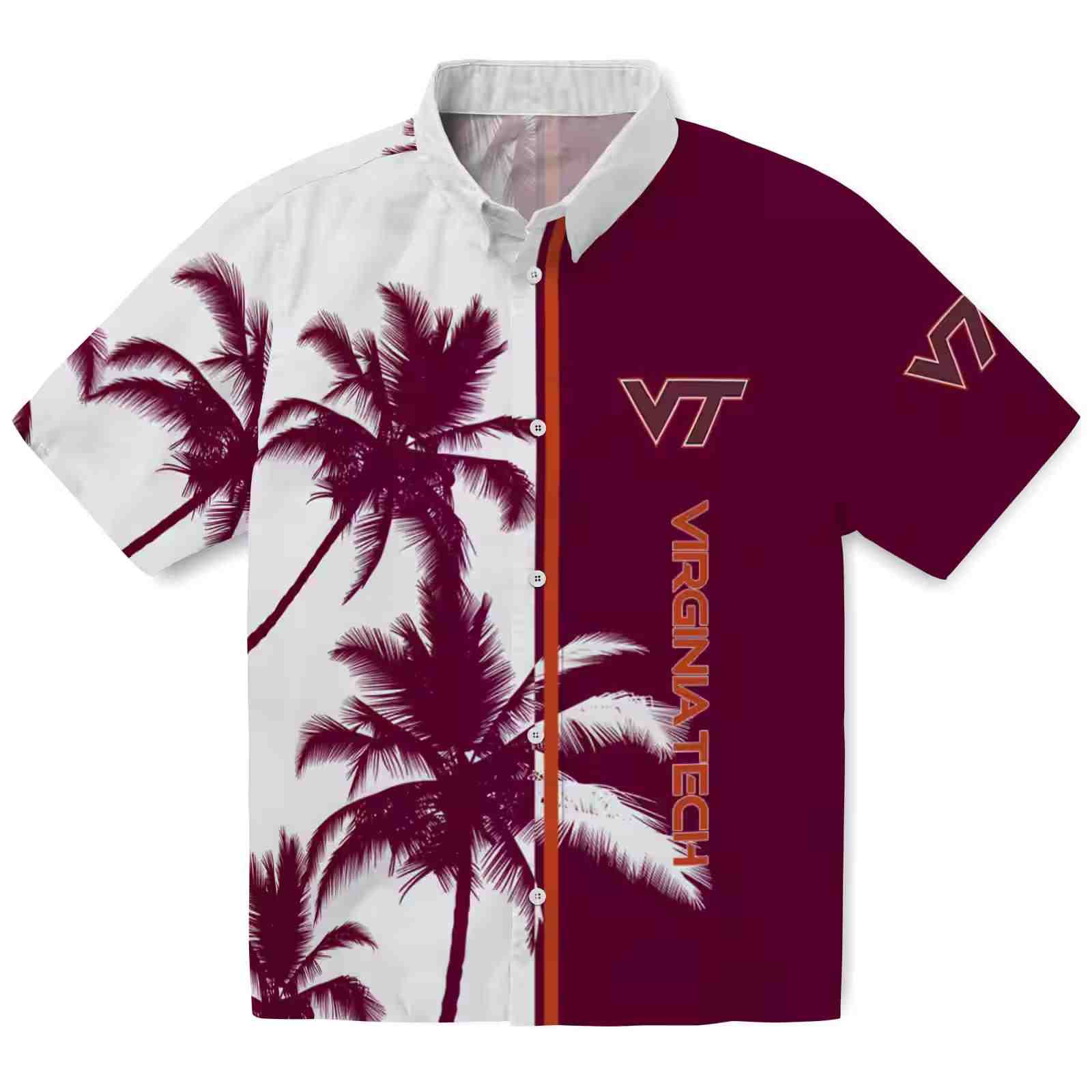 Virginia Tech Hokies Palm Trees Maroon White Hawaiian Shirt