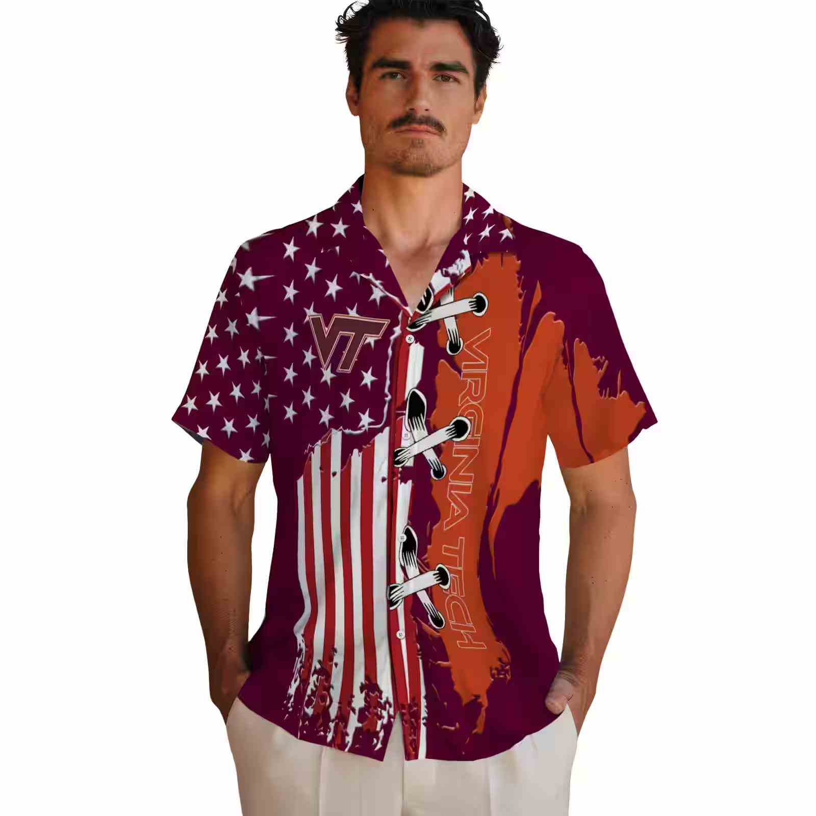 virginia tech hokies stitched flag maroon hawaiian shirt fashion forward