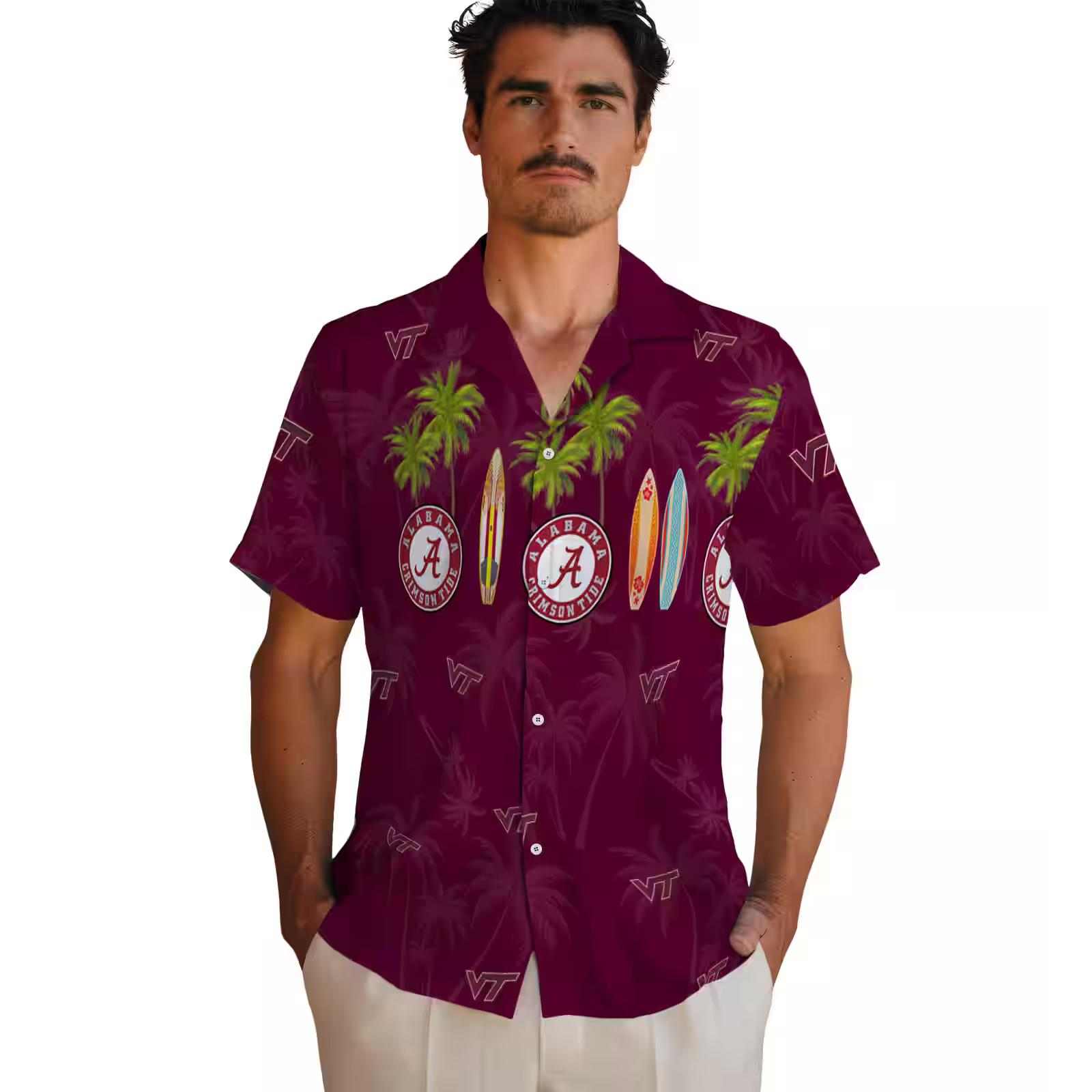 virginia tech hokies surfboard palm maroon hawaiian shirt fashion forward