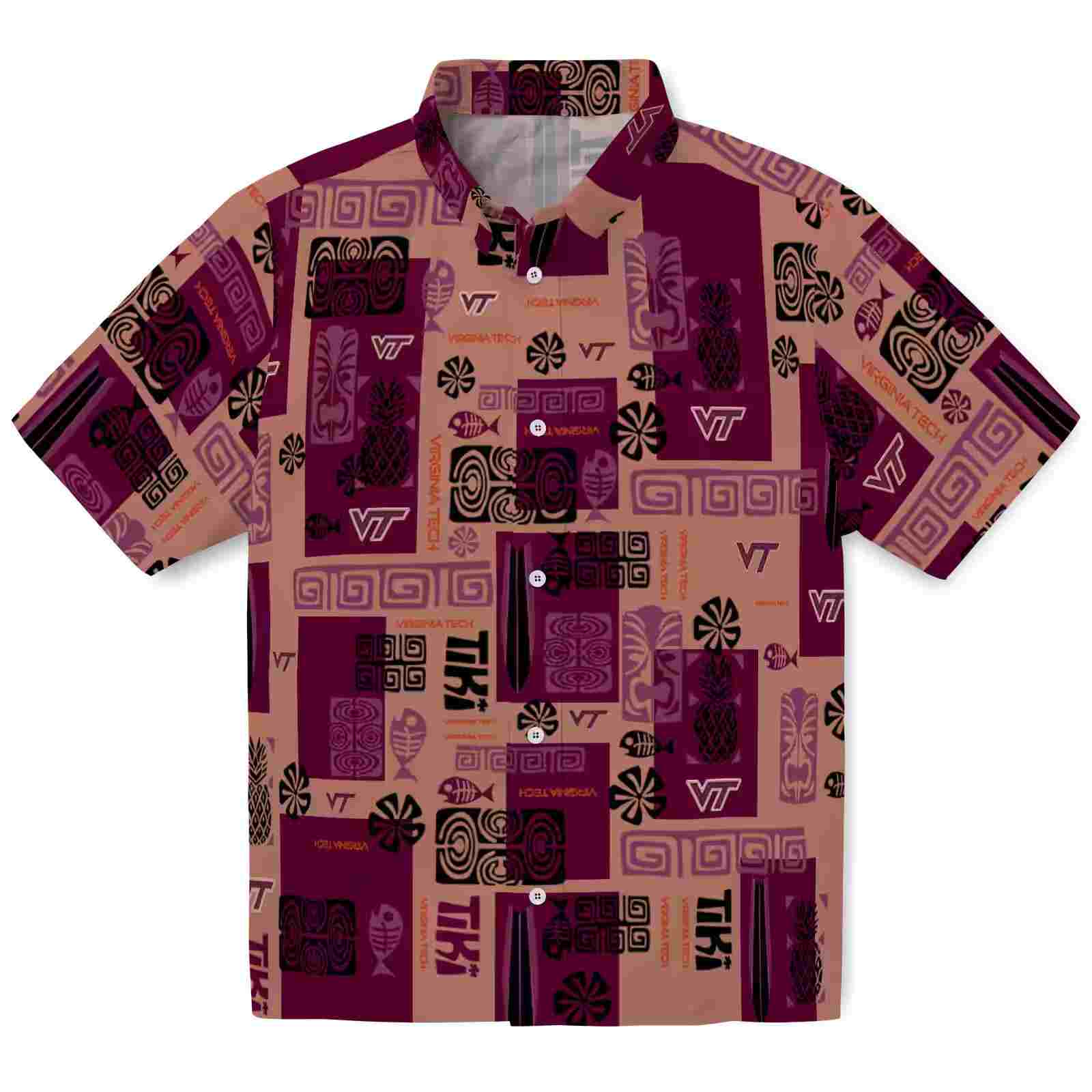 Virginia Tech Hokies Tribal Symbols Maroon Hawaiian Shirt