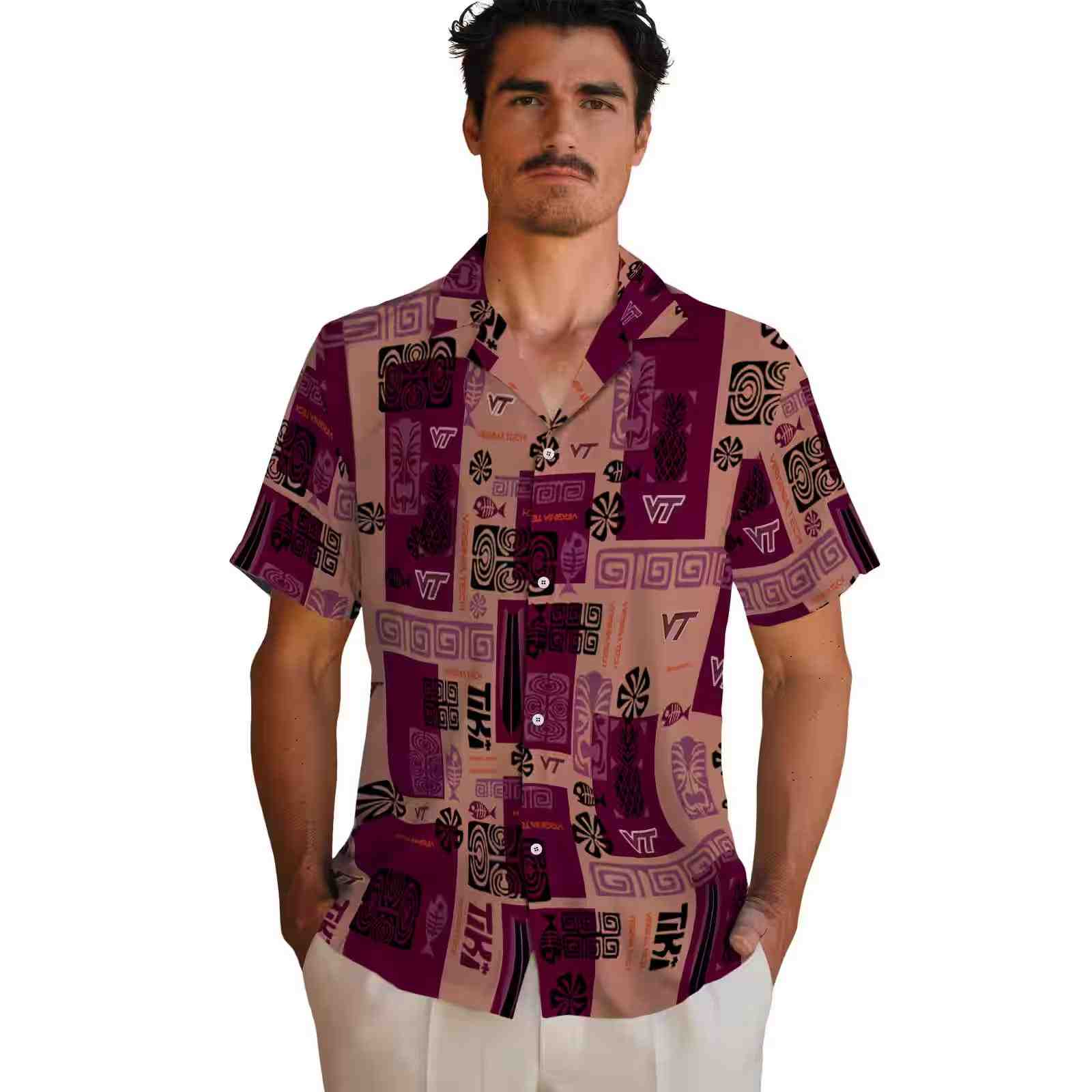 virginia tech hokies tribal symbols maroon hawaiian shirt fashion forward