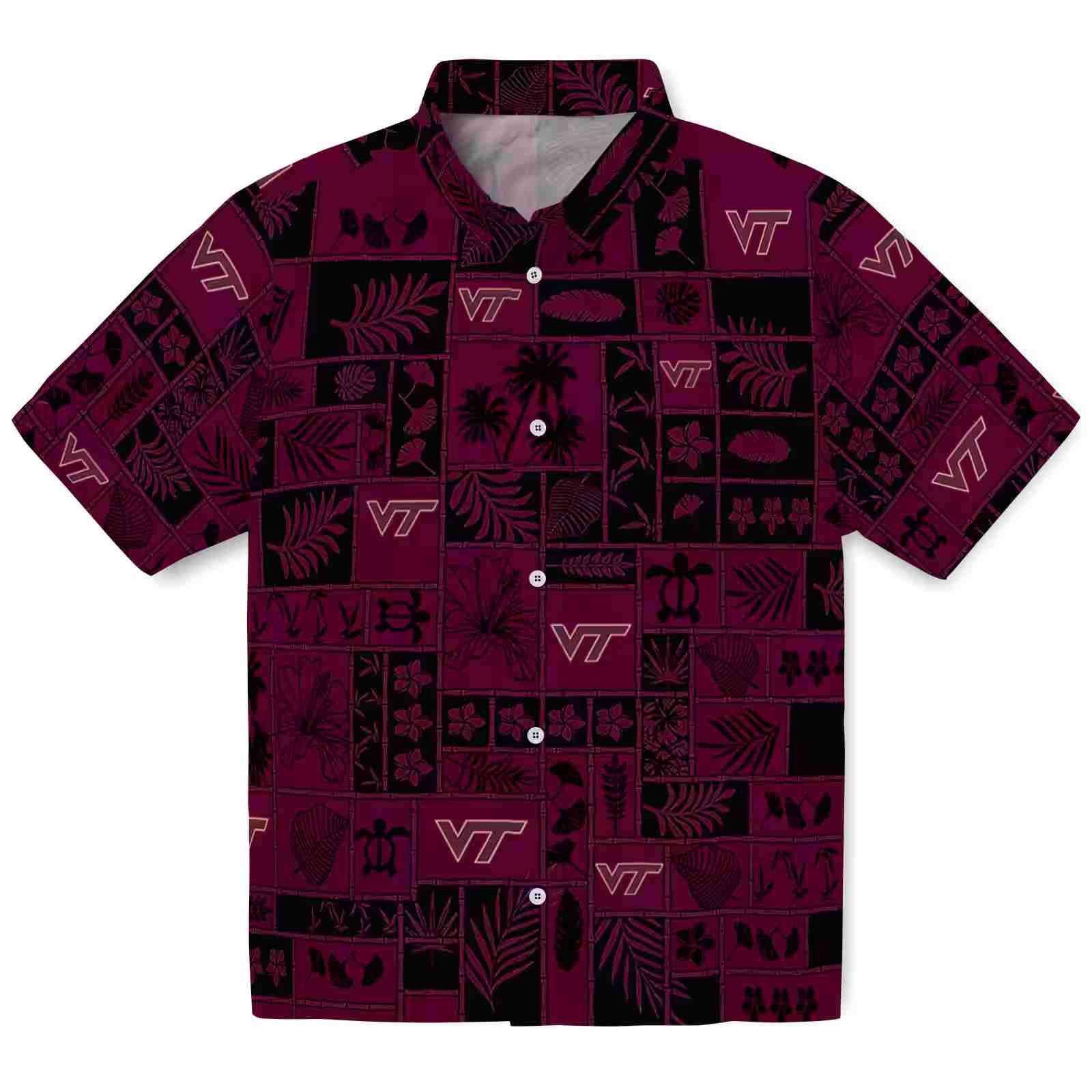 Virginia Tech Hokies Tropical Patchwork Maroon Black Hawaiian Shirt